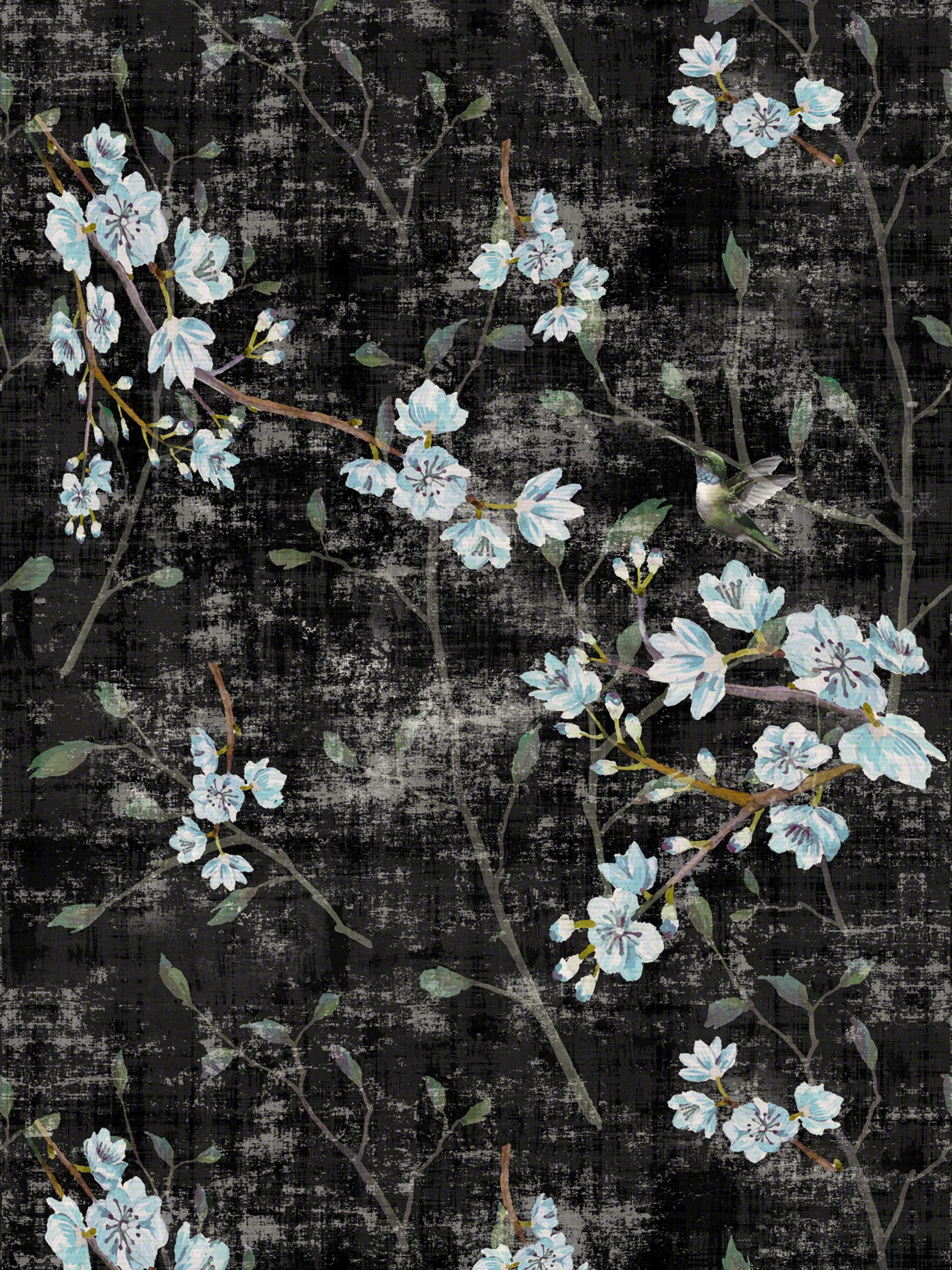 Blossom Fantasia wallpaper in black blue color - pattern number WNM 1058BLOS - by Scalamandre in the  collection