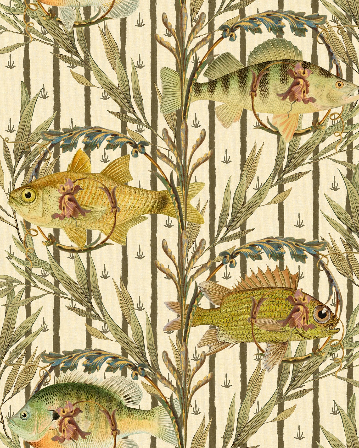 Sweetwater Fishes wallpaper in yellow color - pattern number WP20720 - by Mind the Gap in the The Wetlands collection