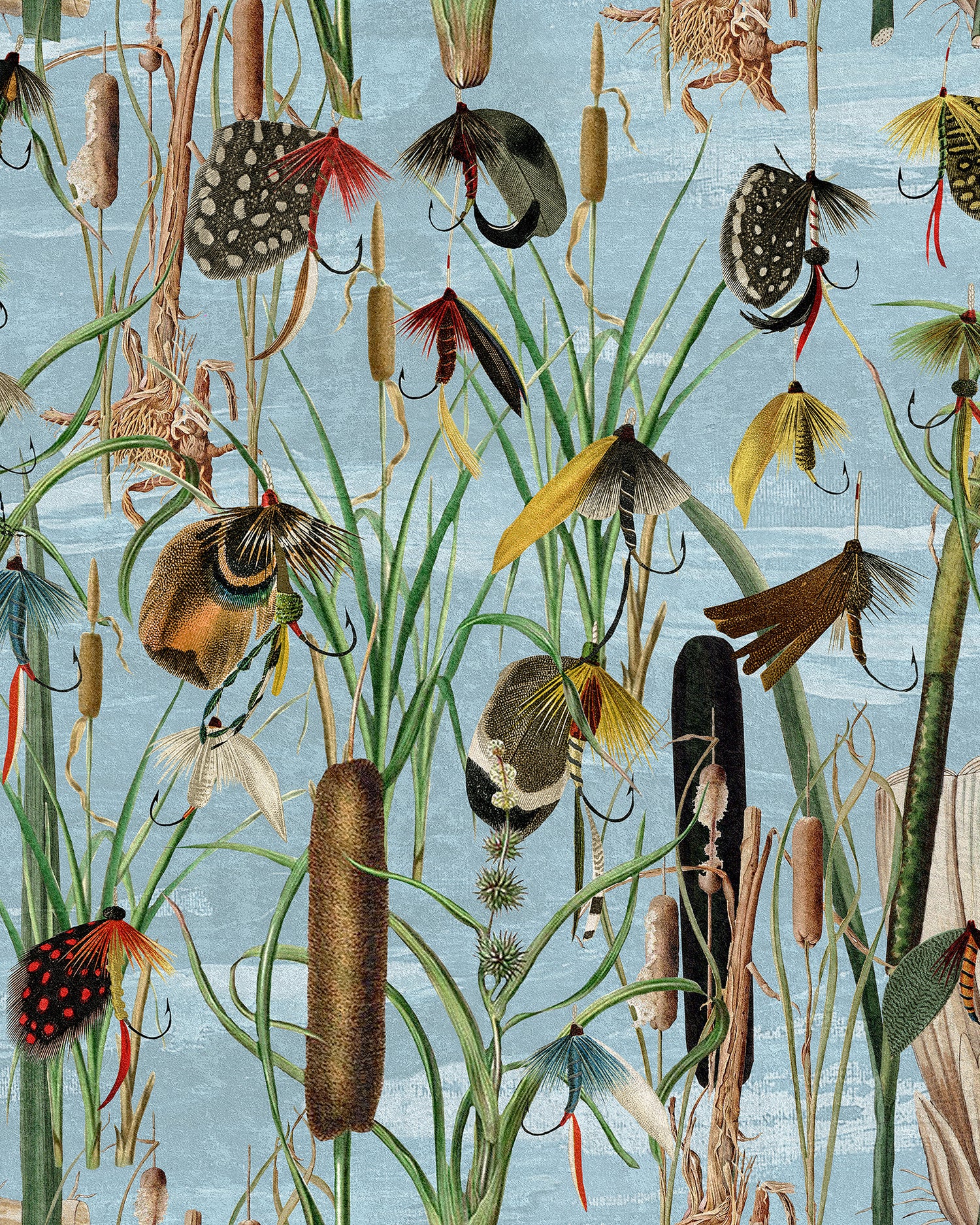 Fishing Flies wallpaper in aquamarine color - pattern number WP20721 - by Mind the Gap in the The Wetlands collection