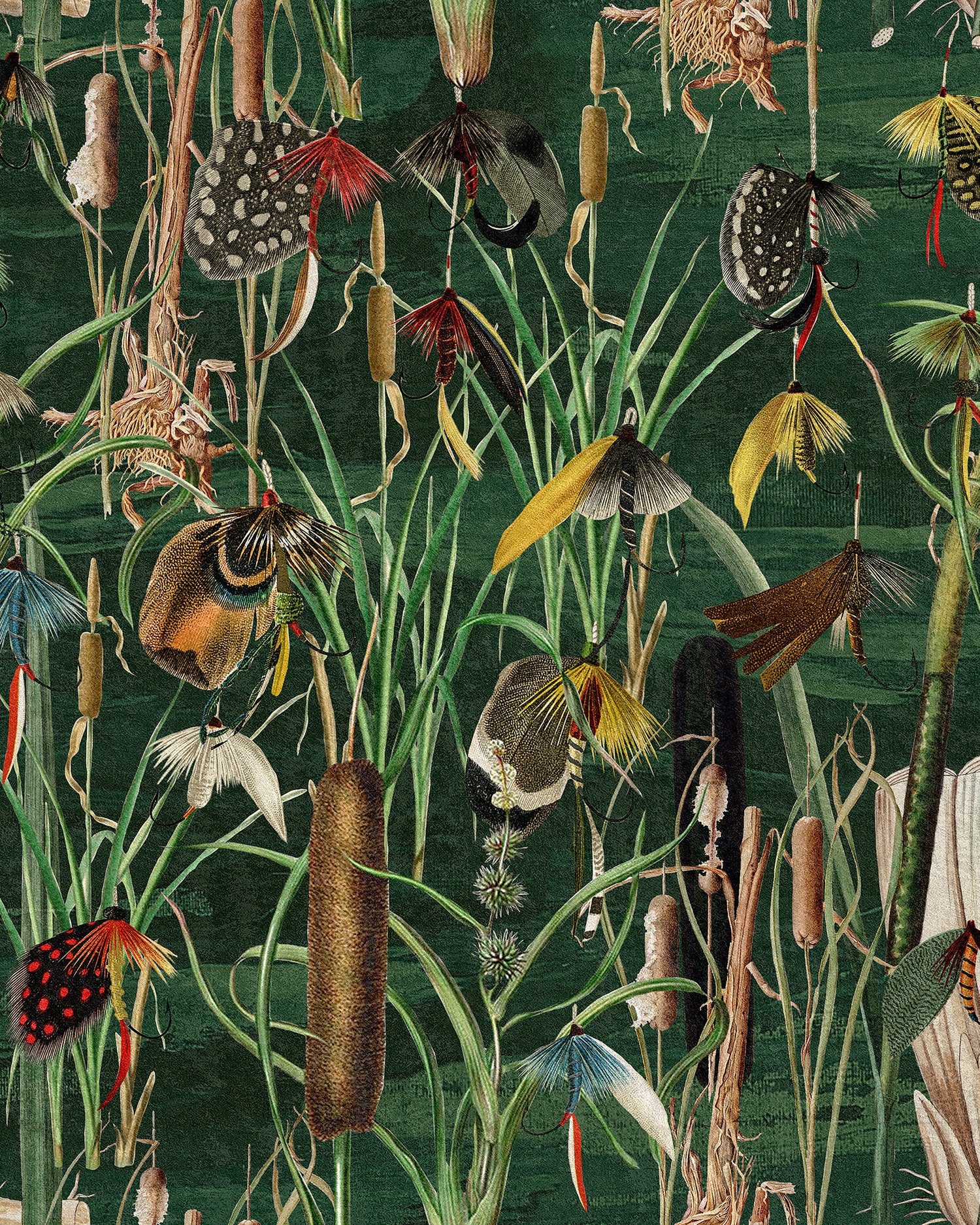 Fishing Flies wallpaper in greenlake color - pattern number WP20722 - by Mind the Gap in the The Wetlands collection