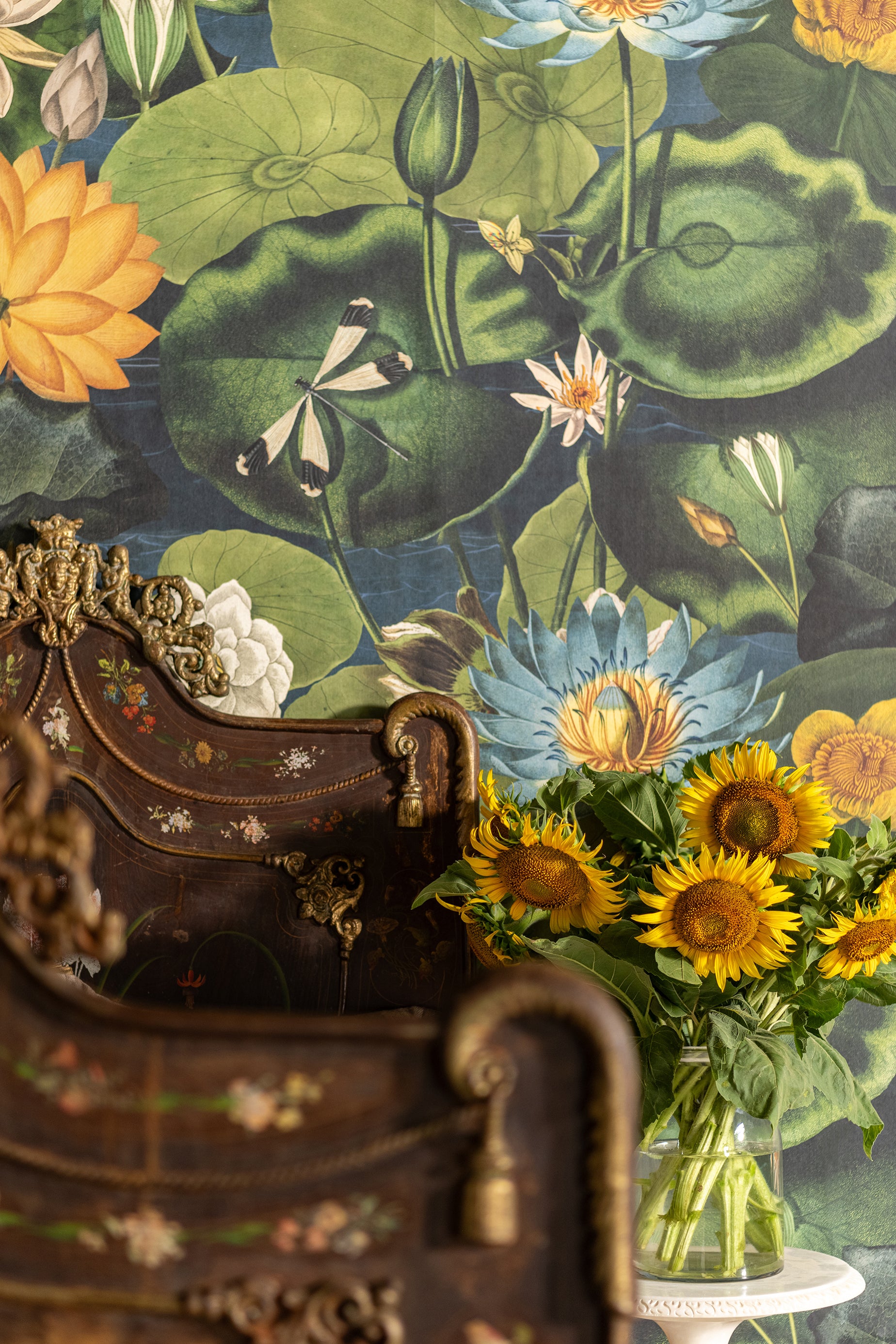 Lotus Blossom wallpaper in green blue color - pattern number WP20723 - by Mind the Gap in the The Wetlands collection