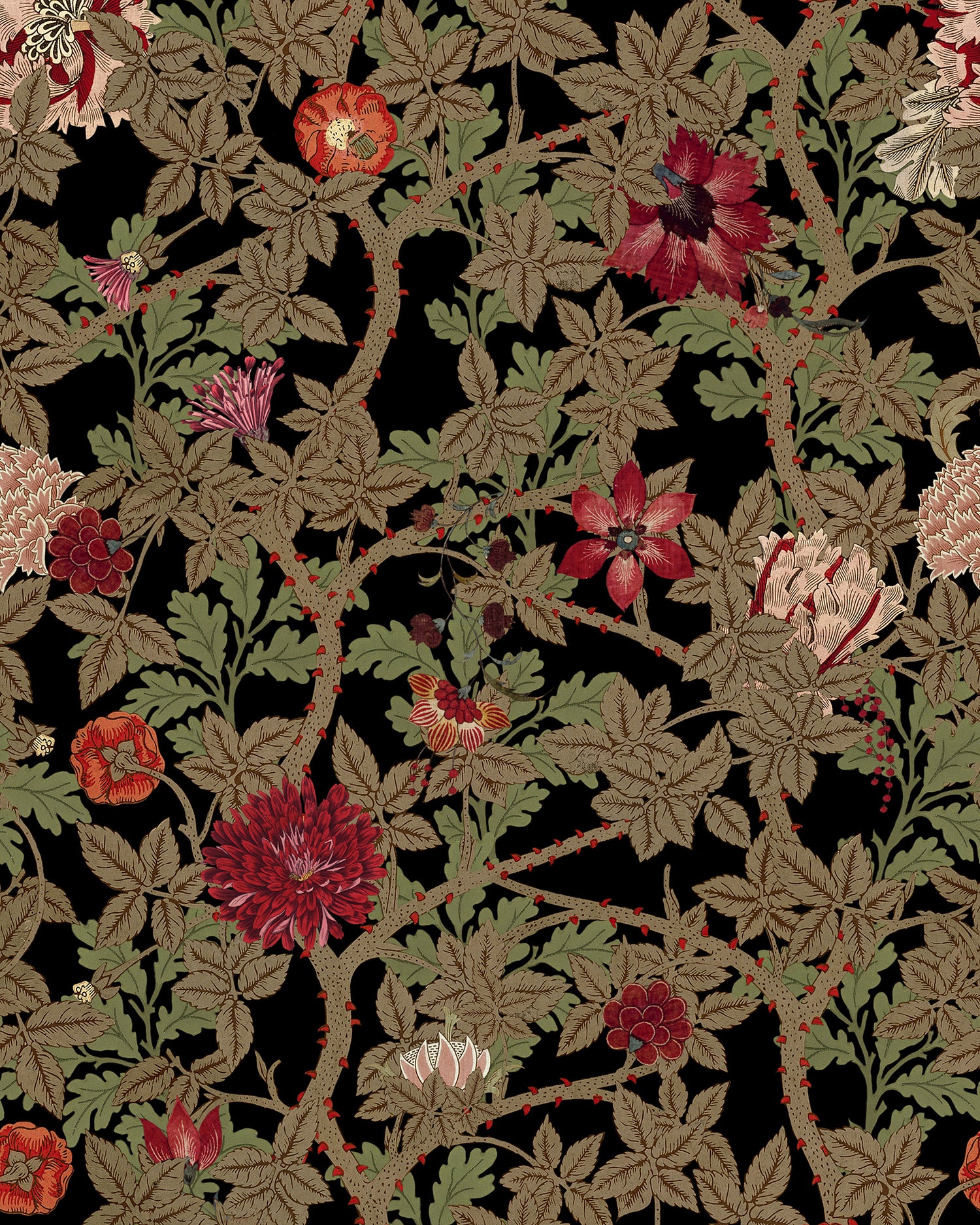 The Flowering wallpaper in dark color - pattern number WP20731 - by Mind the Gap in the The Wetlands collection