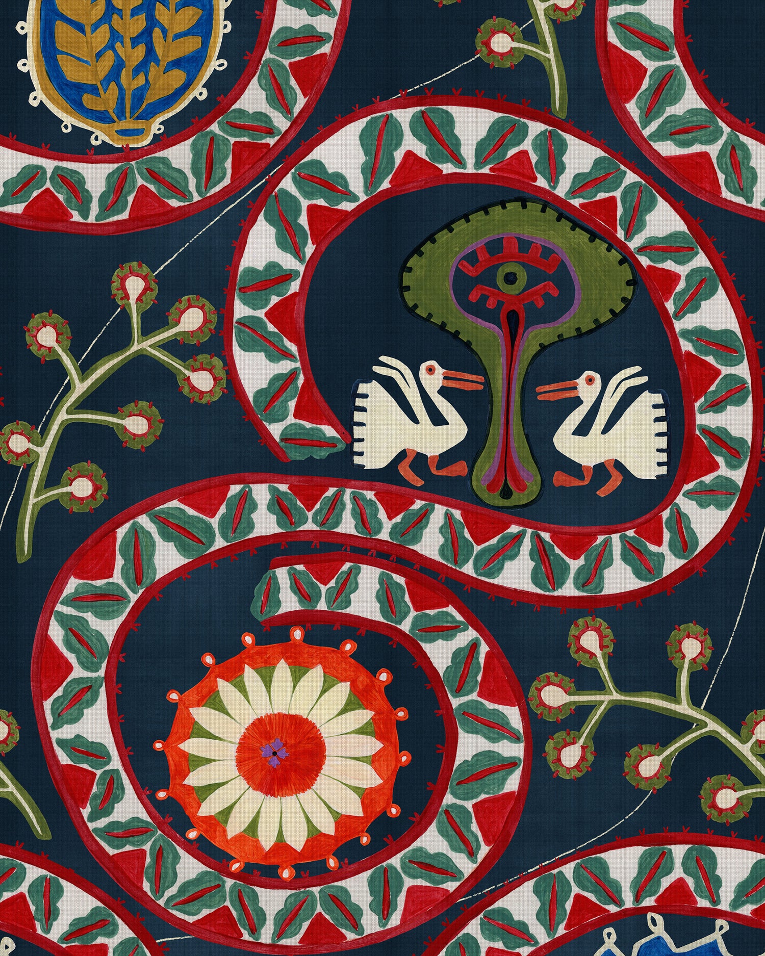 Two Storks Wallpaper in anthracite color - pattern number WP20899 - by Mind the Gap in the Transylvanian Rhapsody collection