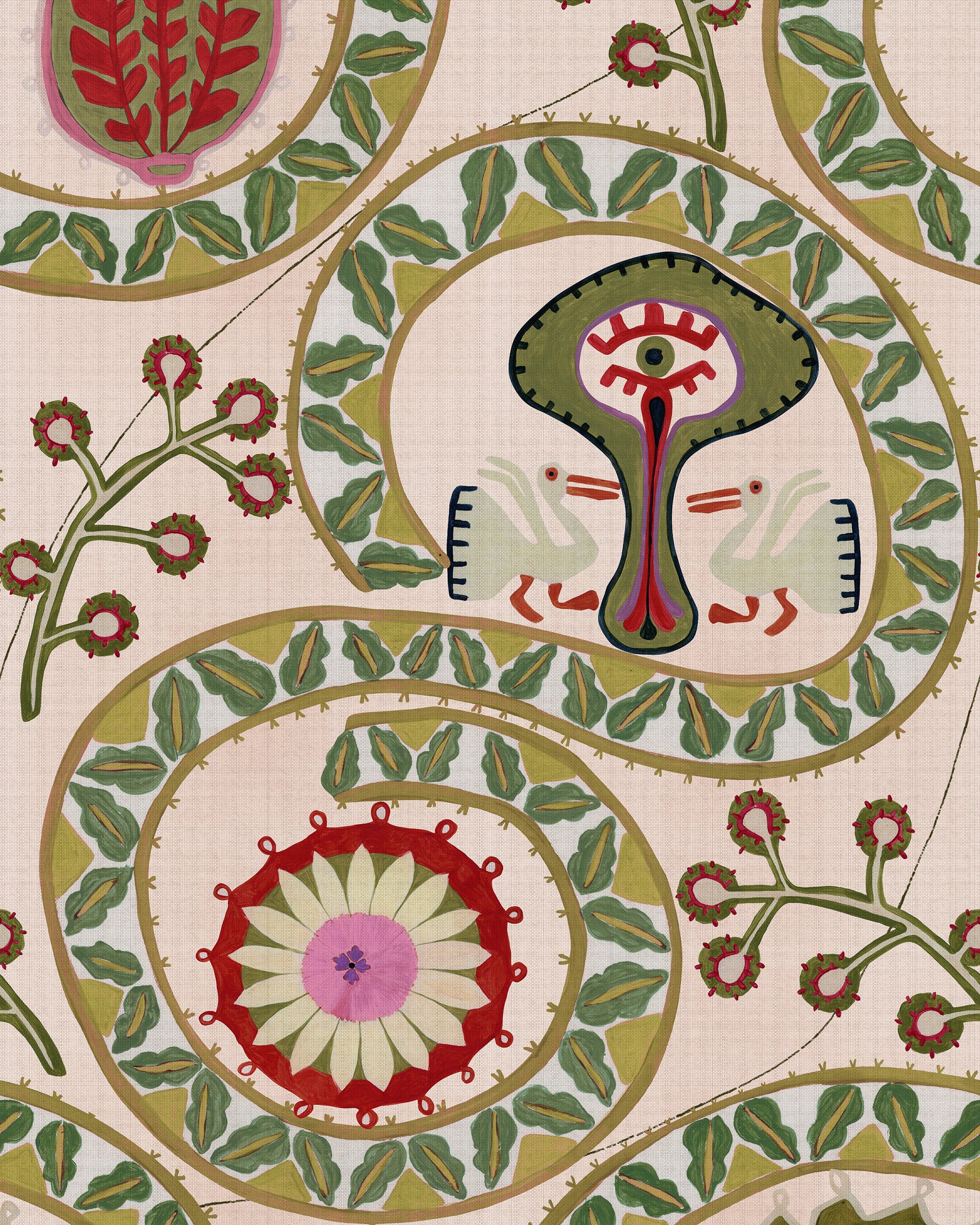 Two Storks Wallpaper in taupe color - pattern number WP20900 - by Mind the Gap in the Transylvanian Rhapsody collection
