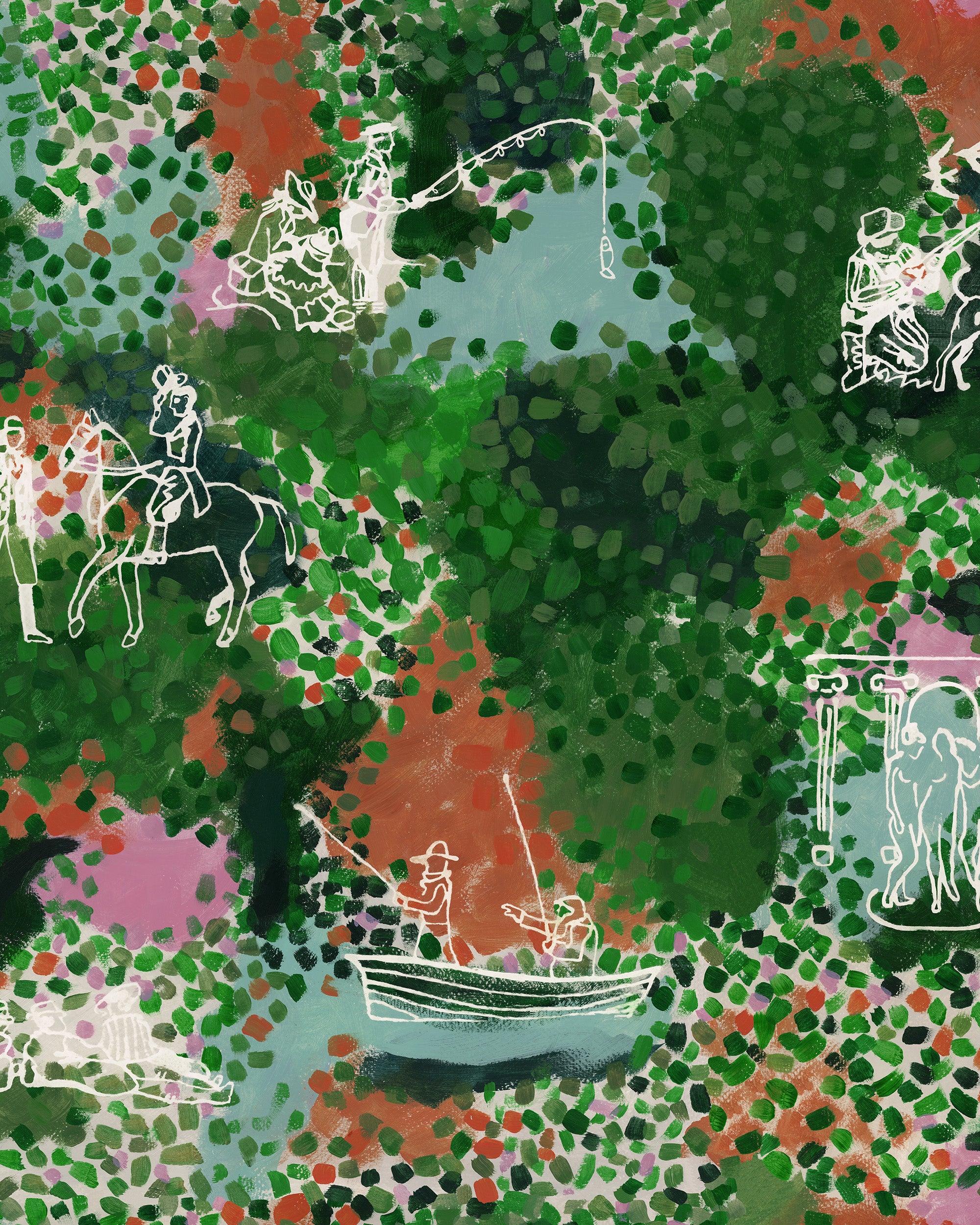 Castles Garden Wallpaper in verdant green color - pattern number WP20923 - by Mind the Gap in the Transylvanian Rhapsody collection