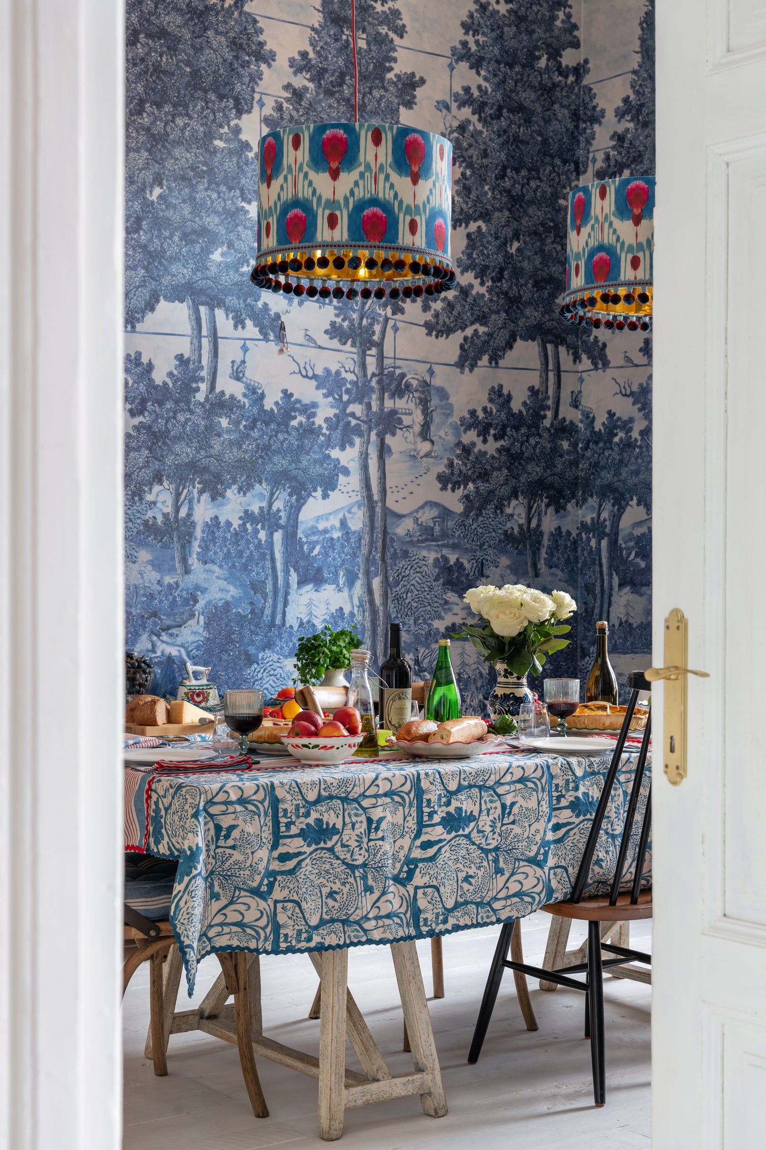 Toile Du Carpathians Wallpaper in indigo color - pattern number WP20925 - by Mind the Gap in the Transylvanian Rhapsody collection