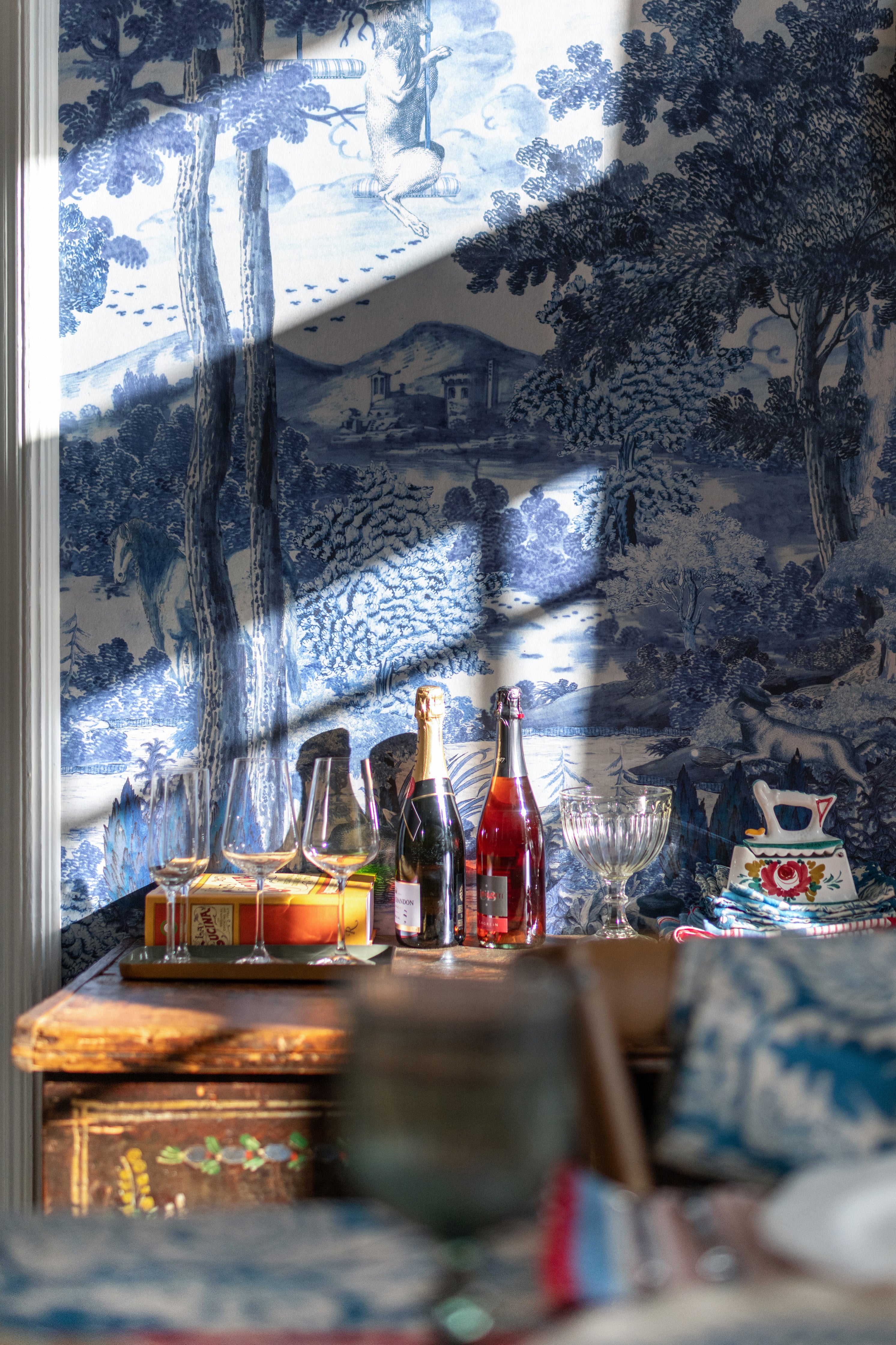 Toile Du Carpathians Wallpaper in indigo color - pattern number WP20925 - by Mind the Gap in the Transylvanian Rhapsody collection