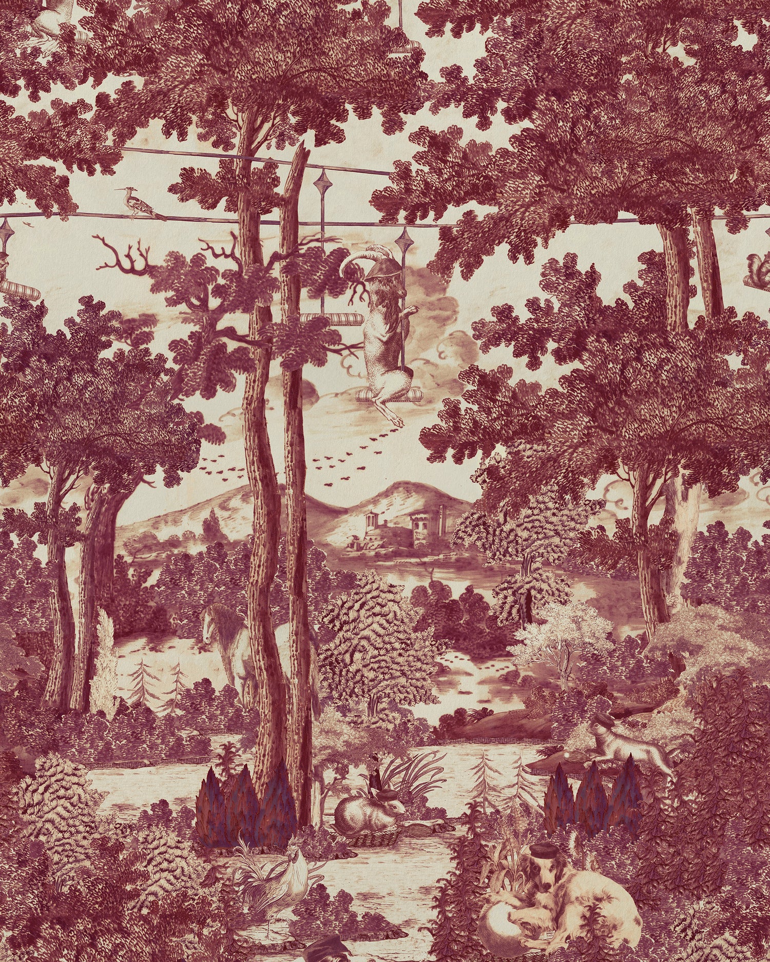 Toile Du Carpathians Wallpaper in ruby color - pattern number WP20927 - by Mind the Gap in the Transylvanian Rhapsody collection