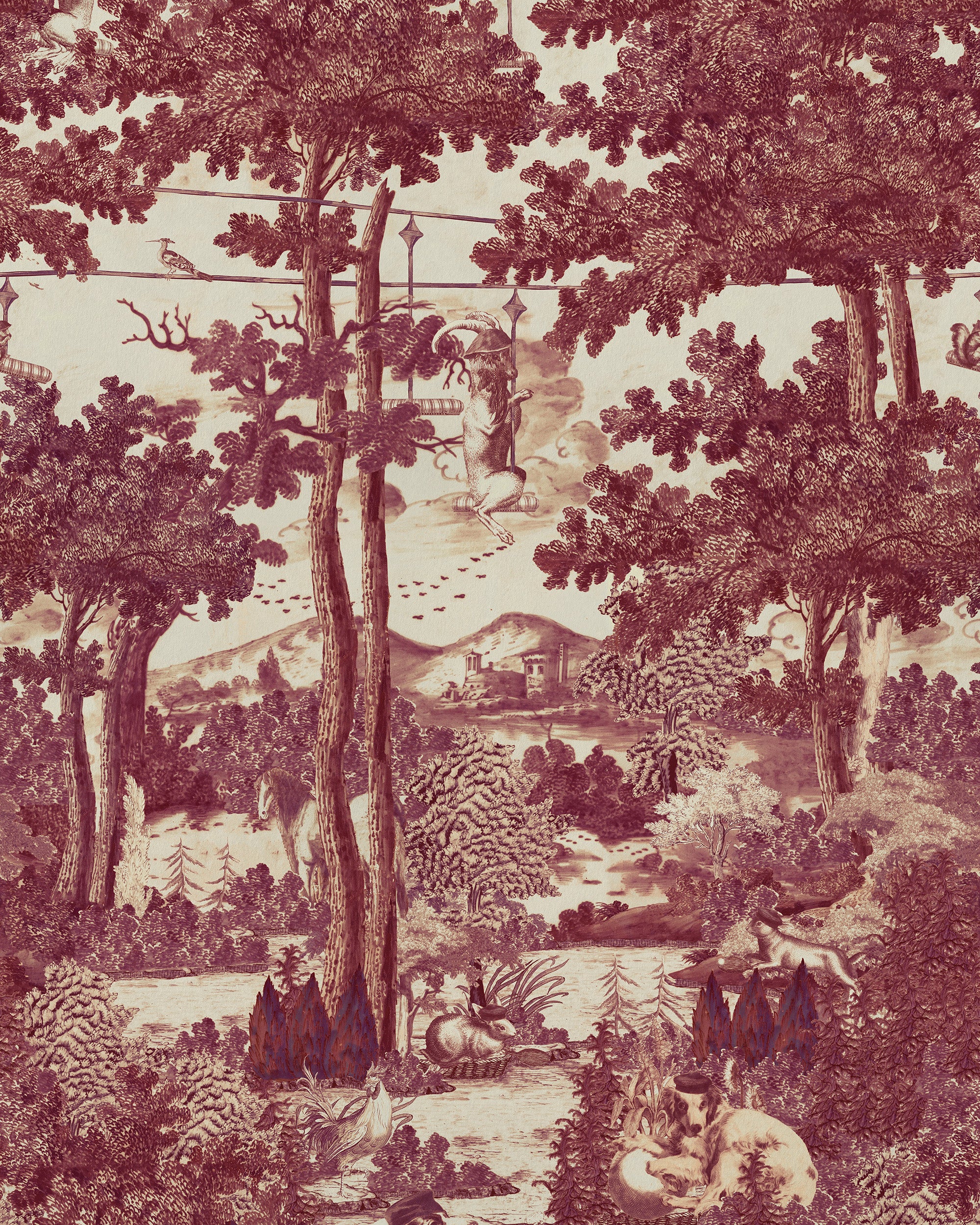 Toile Du Carpathians Wallpaper in ruby color - pattern number WP20927 - by Mind the Gap in the Transylvanian Rhapsody collection