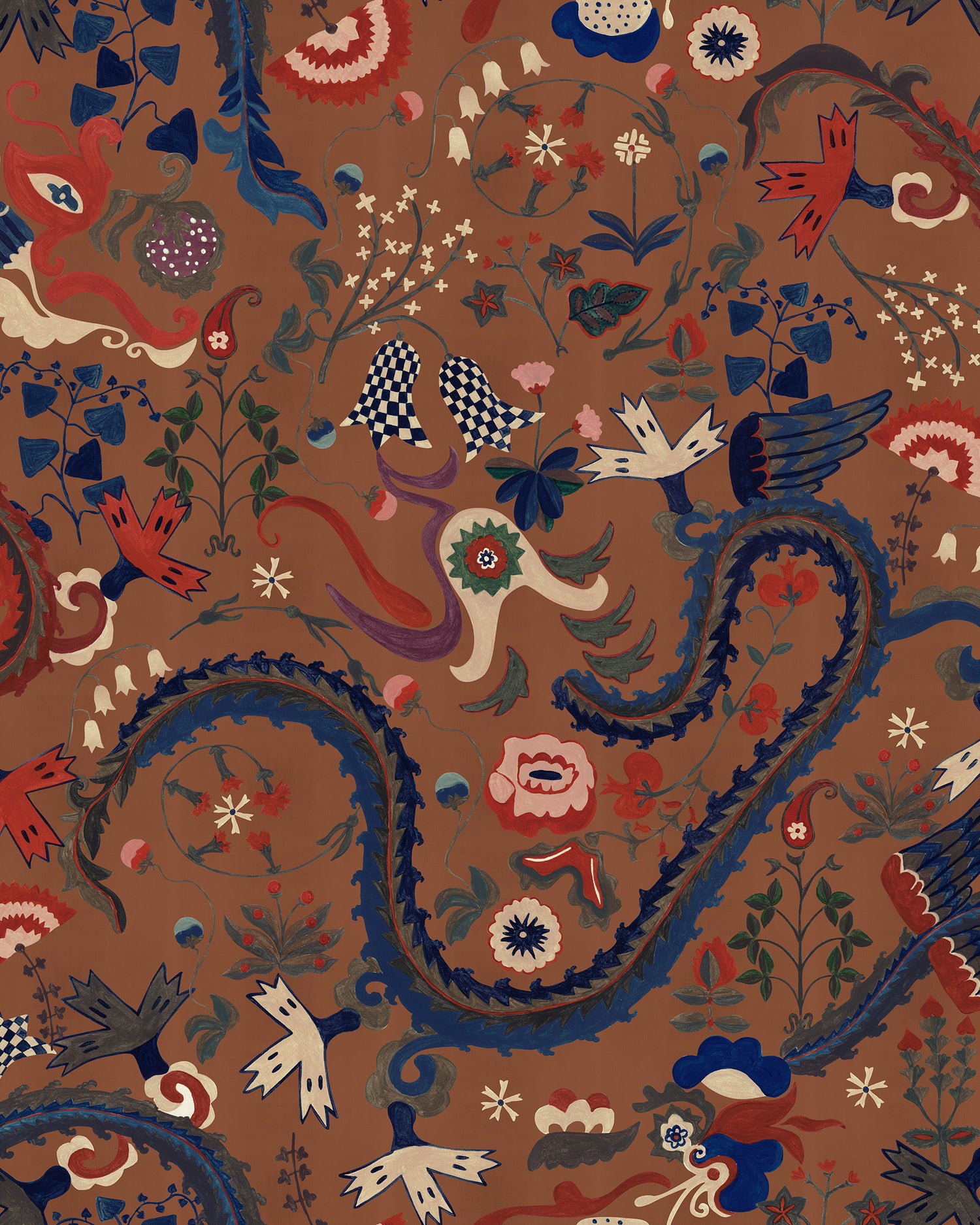 Dragon Flower Wallpaper in golden brown color - pattern number WP20942 - by Mind the Gap in the Transylvanian Rhapsody collection