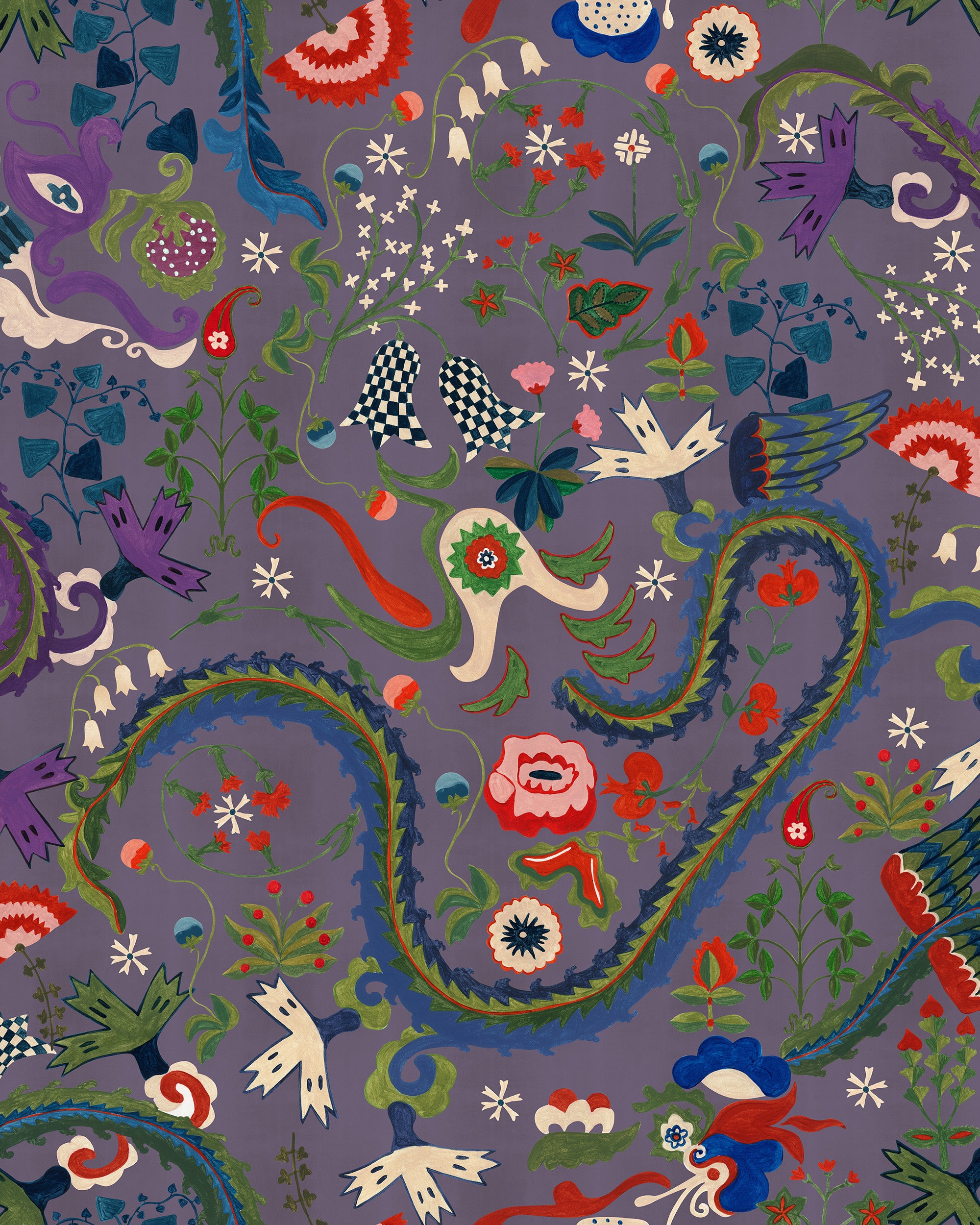 Dragon Flower Wallpaper in purple color - pattern number WP20943 - by Mind the Gap in the Transylvanian Rhapsody collection
