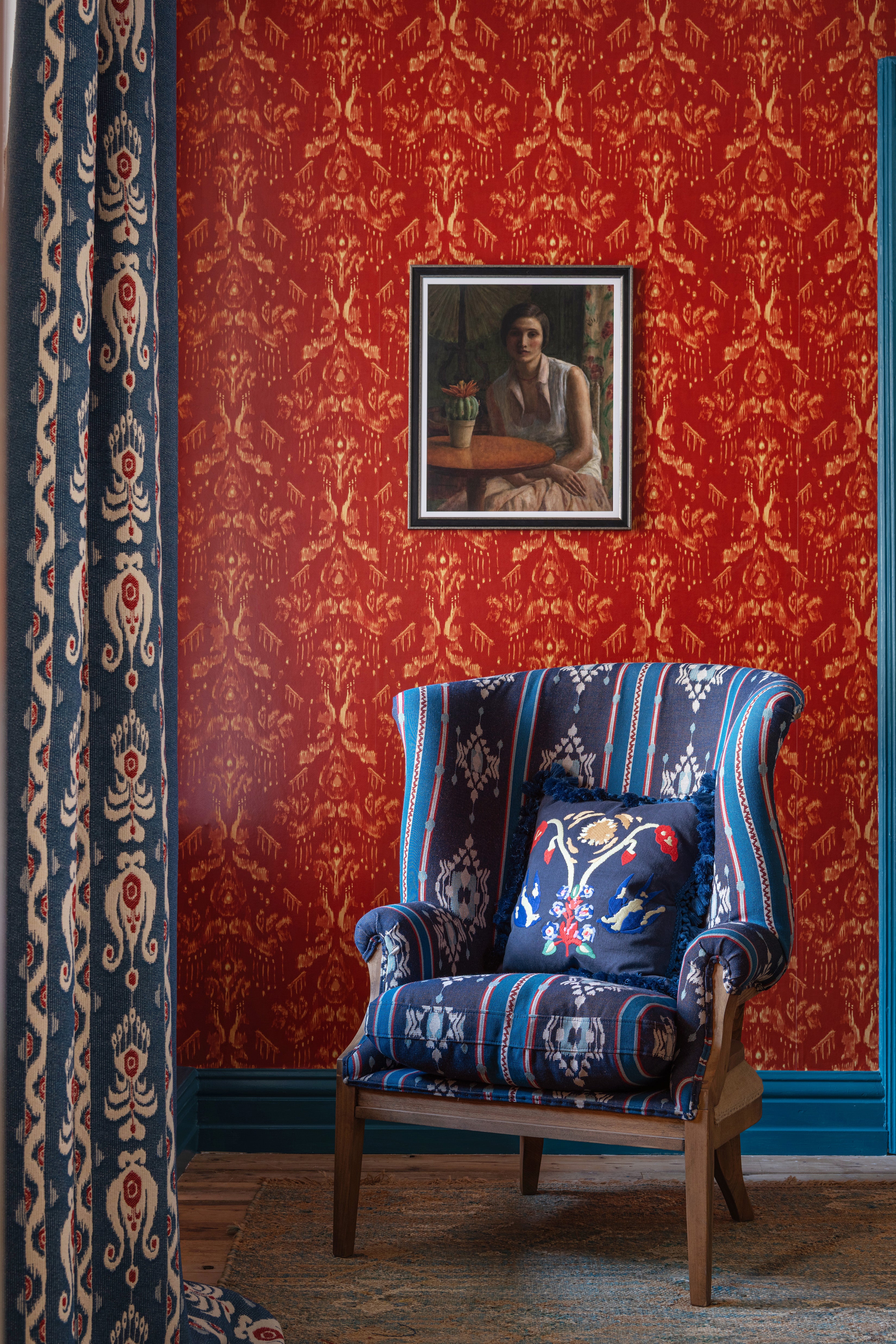 Ancestral Ikat Wallpaper in copper color - pattern number WP30262 - by Mind the Gap in the Transylvanian Rhapsody collection