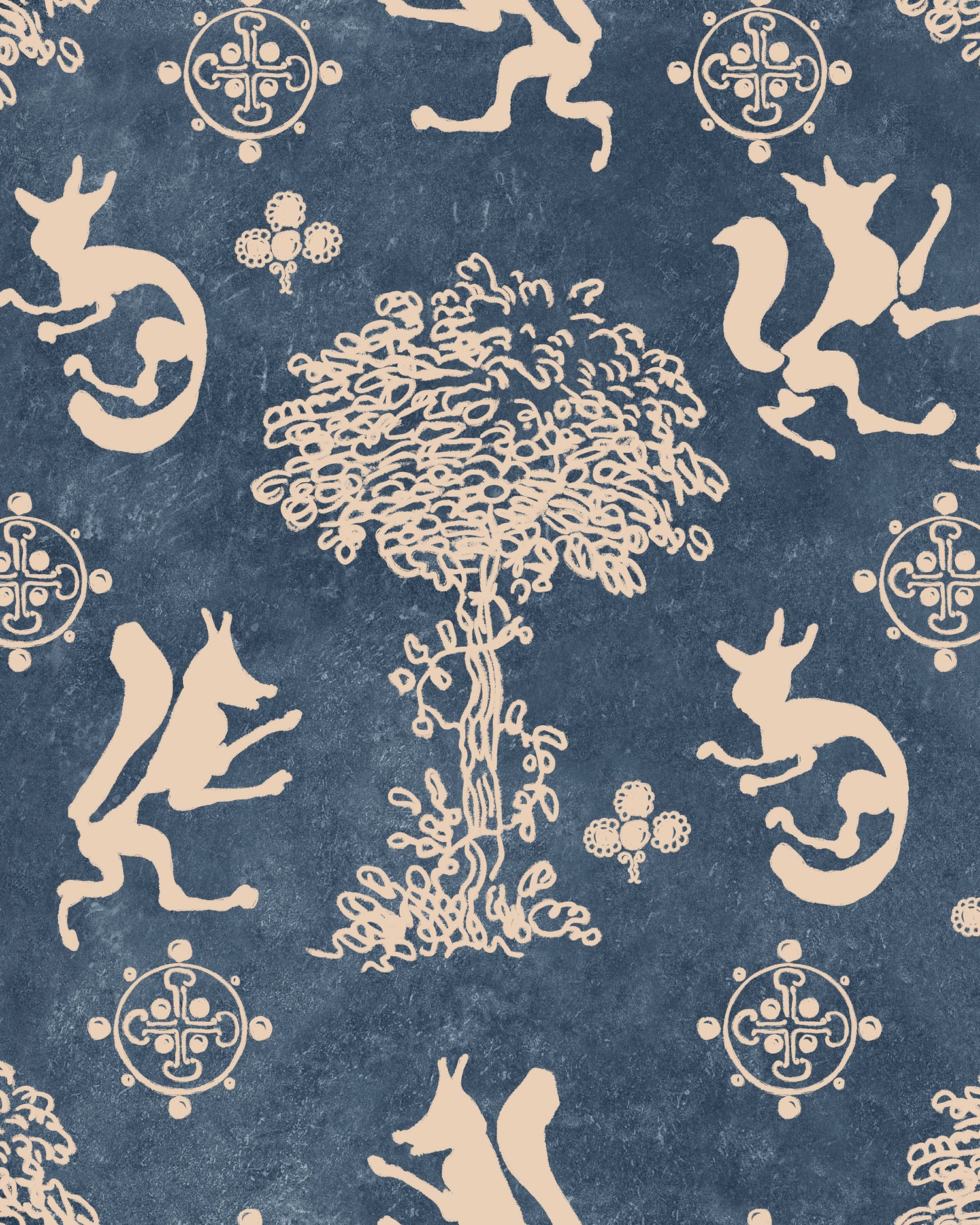The Silly Fox Wallpaper in denim color - pattern number WP30263 - by Mind the Gap in the Transylvanian Rhapsody collection