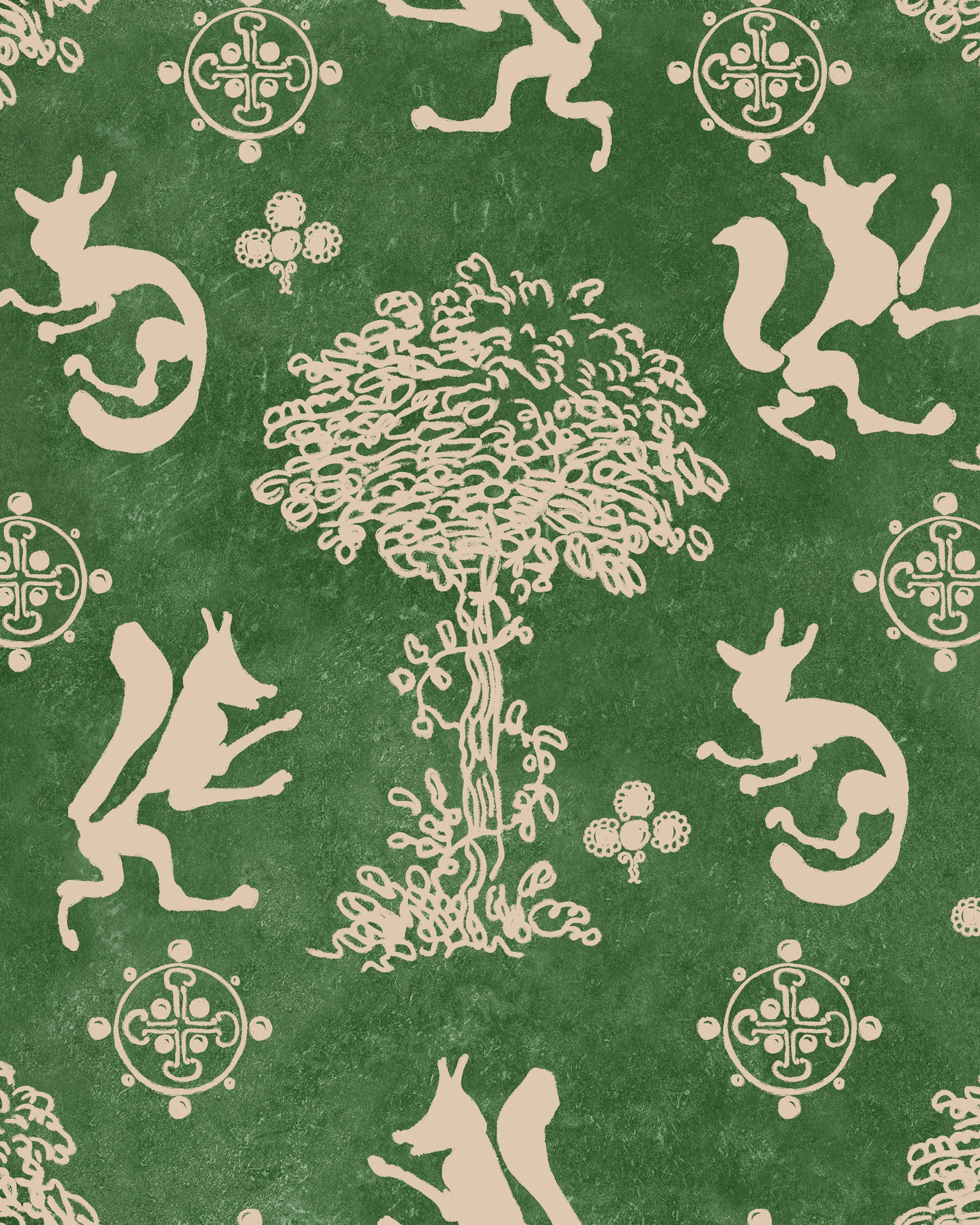 The Silly Fox Wallpaper in emerald color - pattern number WP30264 - by Mind the Gap in the Transylvanian Rhapsody collection