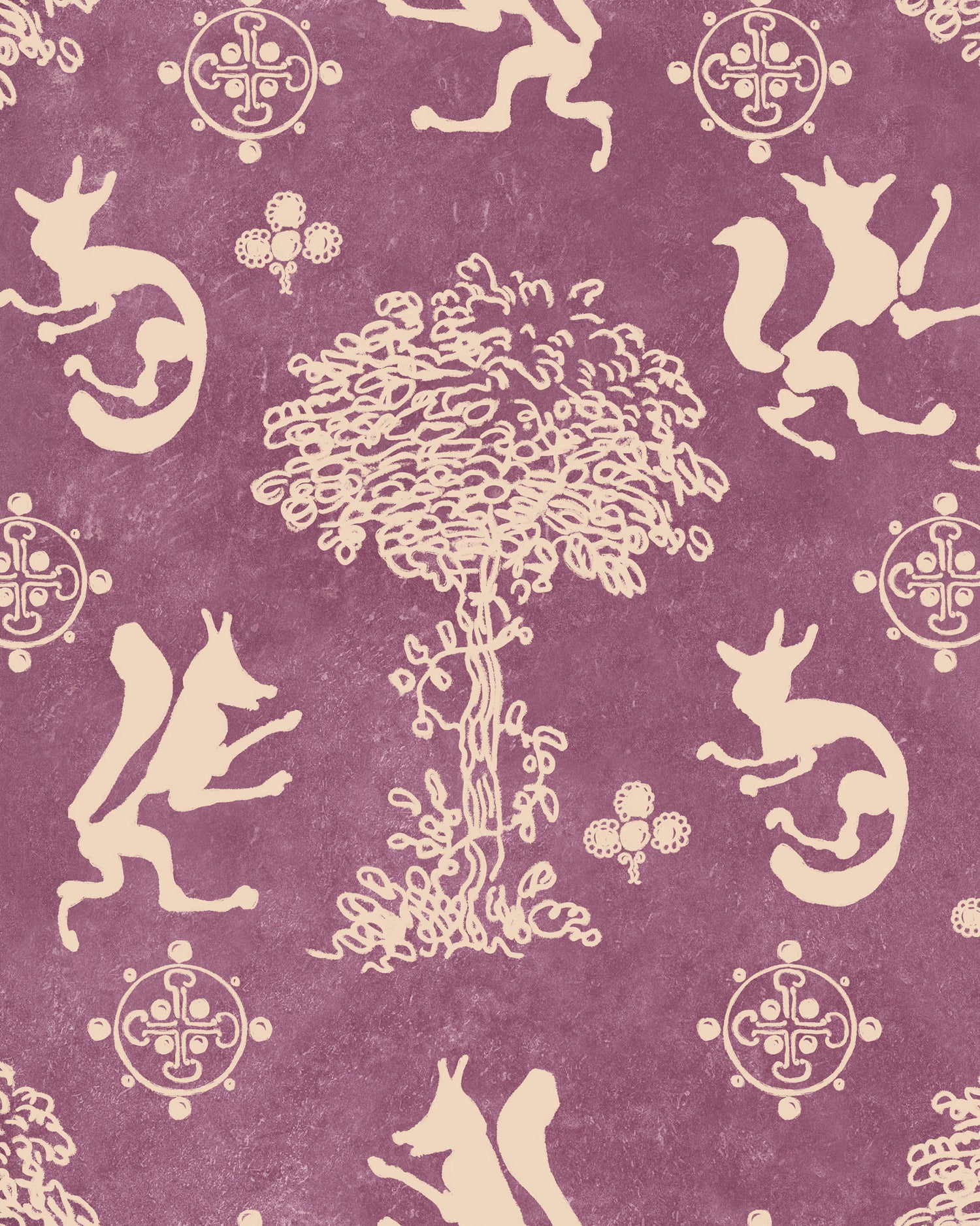 The Silly Fox Wallpaper in mauve color - pattern number WP30266 - by Mind the Gap in the Transylvanian Rhapsody collection