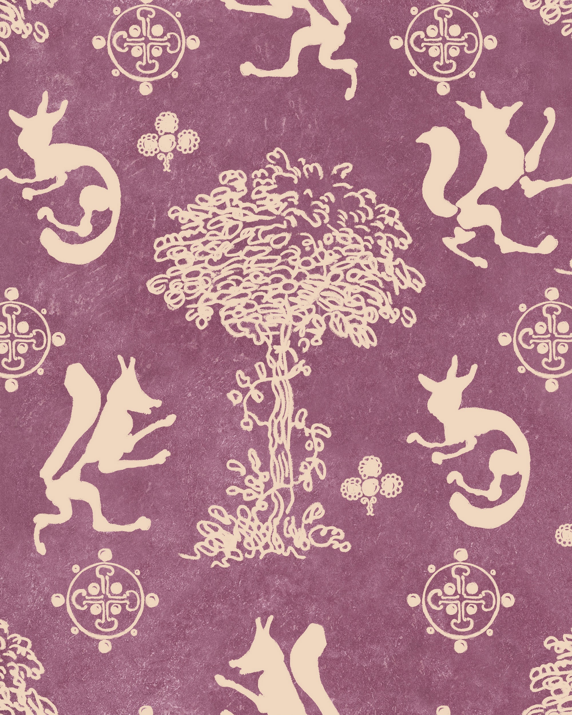 The Silly Fox Wallpaper in mauve color - pattern number WP30266 - by Mind the Gap in the Transylvanian Rhapsody collection