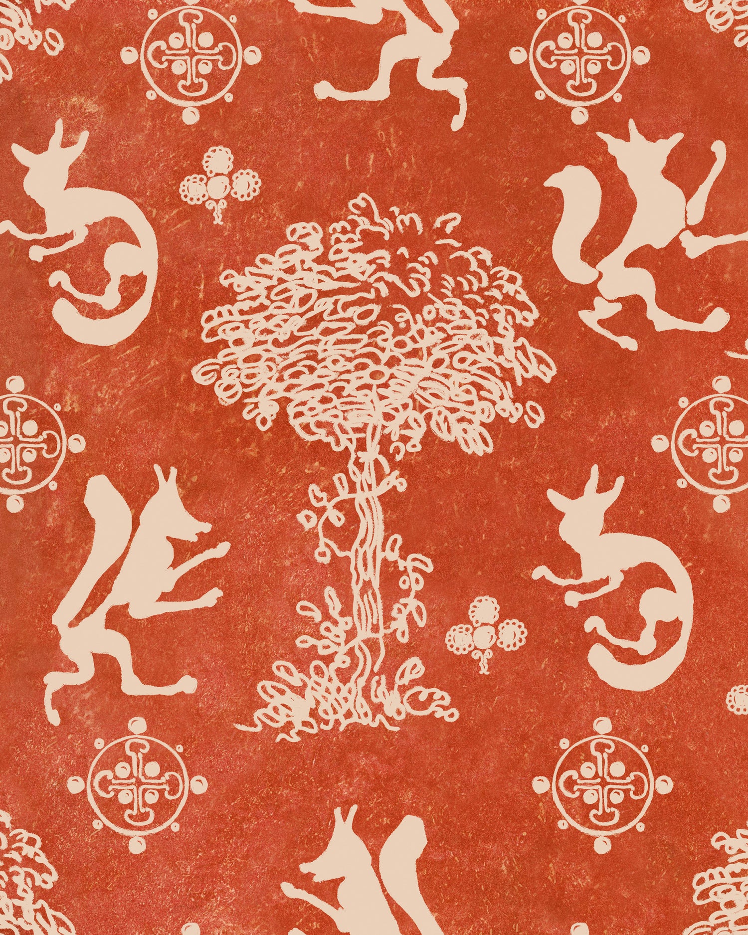 The Silly Fox Wallpaper in carrot color - pattern number WP30267 - by Mind the Gap in the Transylvanian Rhapsody collection