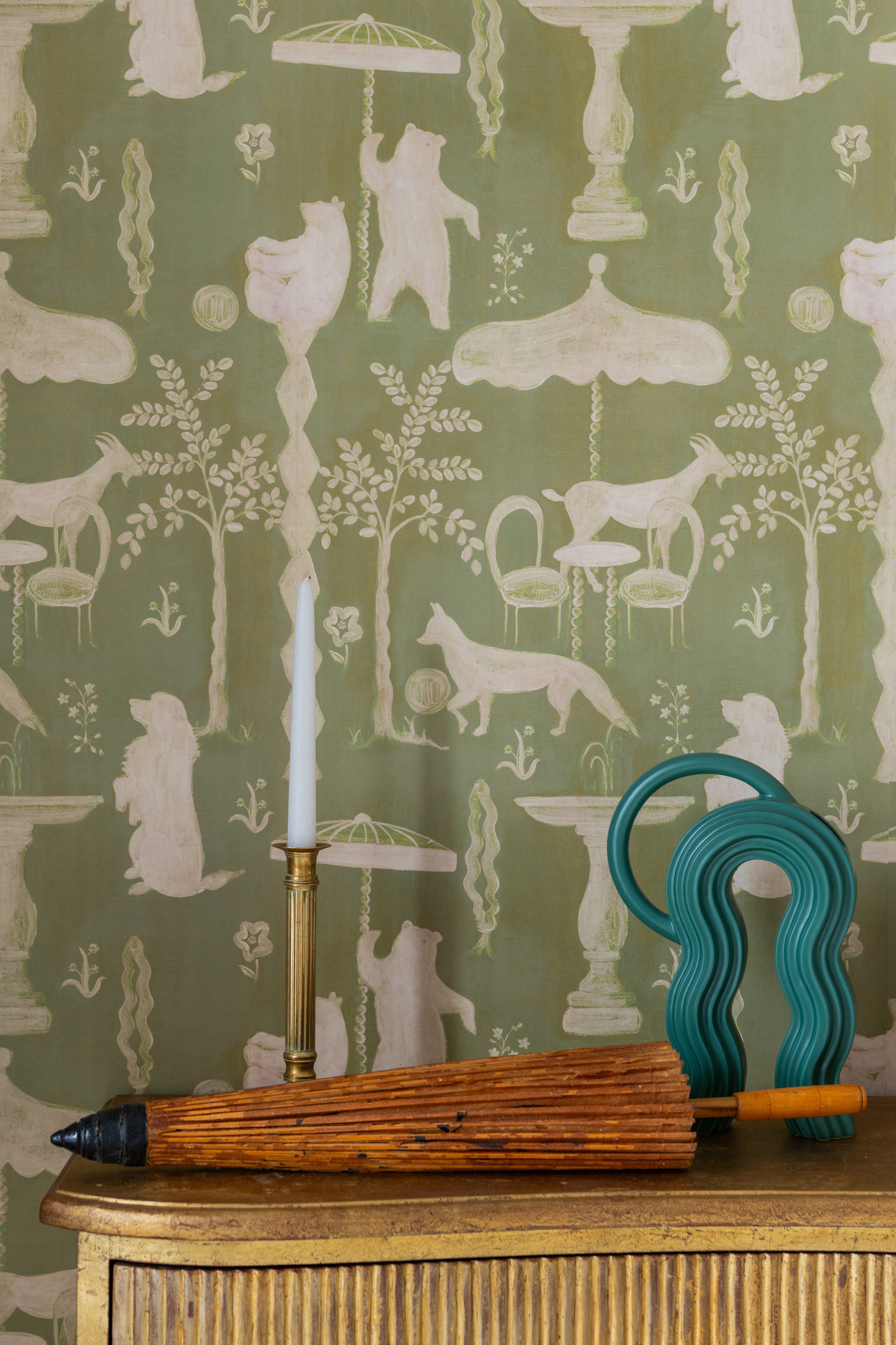 The Hidden Realm Wallpaper in sage color - pattern number WP30297 - by Mind the Gap in the Transylvanian Rhapsody collection