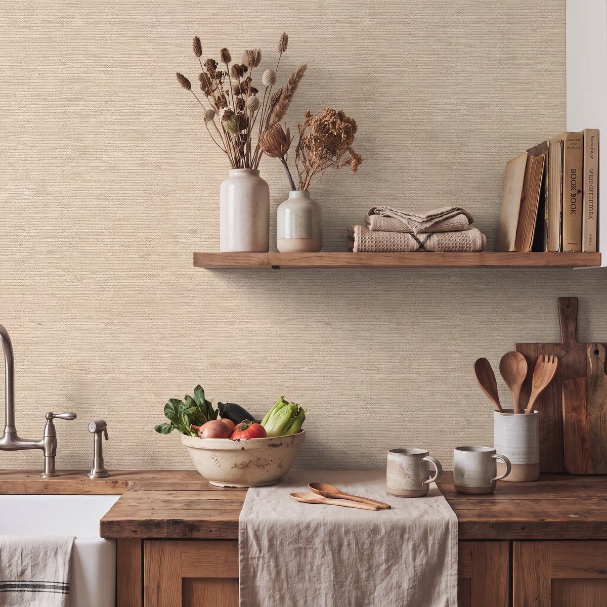 Horizontal Grain Wallpaper in Beige color - pattern number WT71777 - by Galerie in the Wall Textures collection