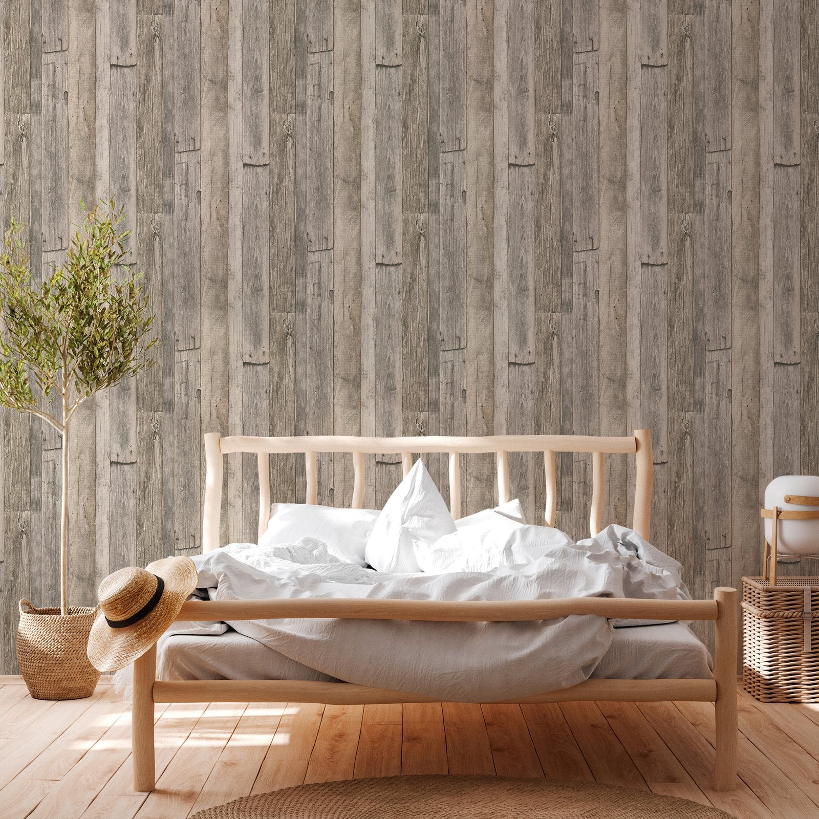 Reclaimed Wood Effect Motif wallpaper in beige color - pattern number WW22213 - by Galerie in the The Woods and Wicker collection
