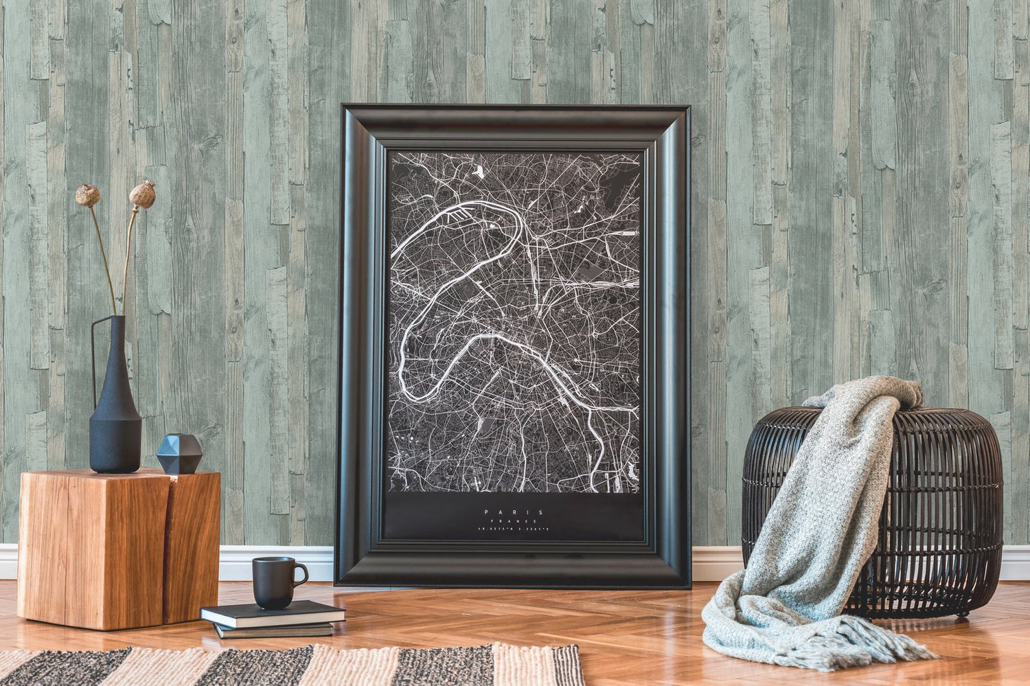 Drift Wood Effect Motif wallpaper in green color - pattern number WW22214 - by Galerie in the The Woods and Wicker collection