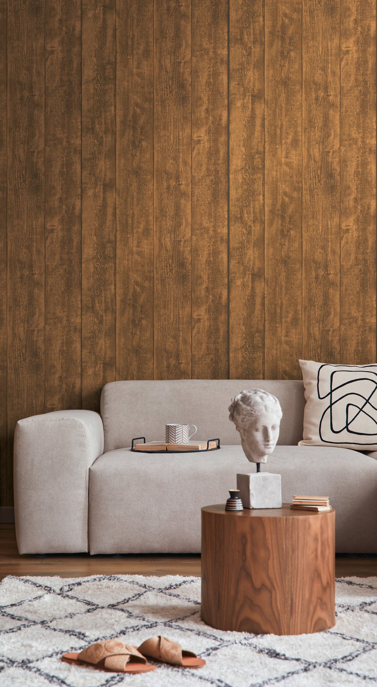 Vintage Wood Effect Motif wallpaper in bronze brown color - pattern number WW22216 - by Galerie in the The Woods and Wicker collection