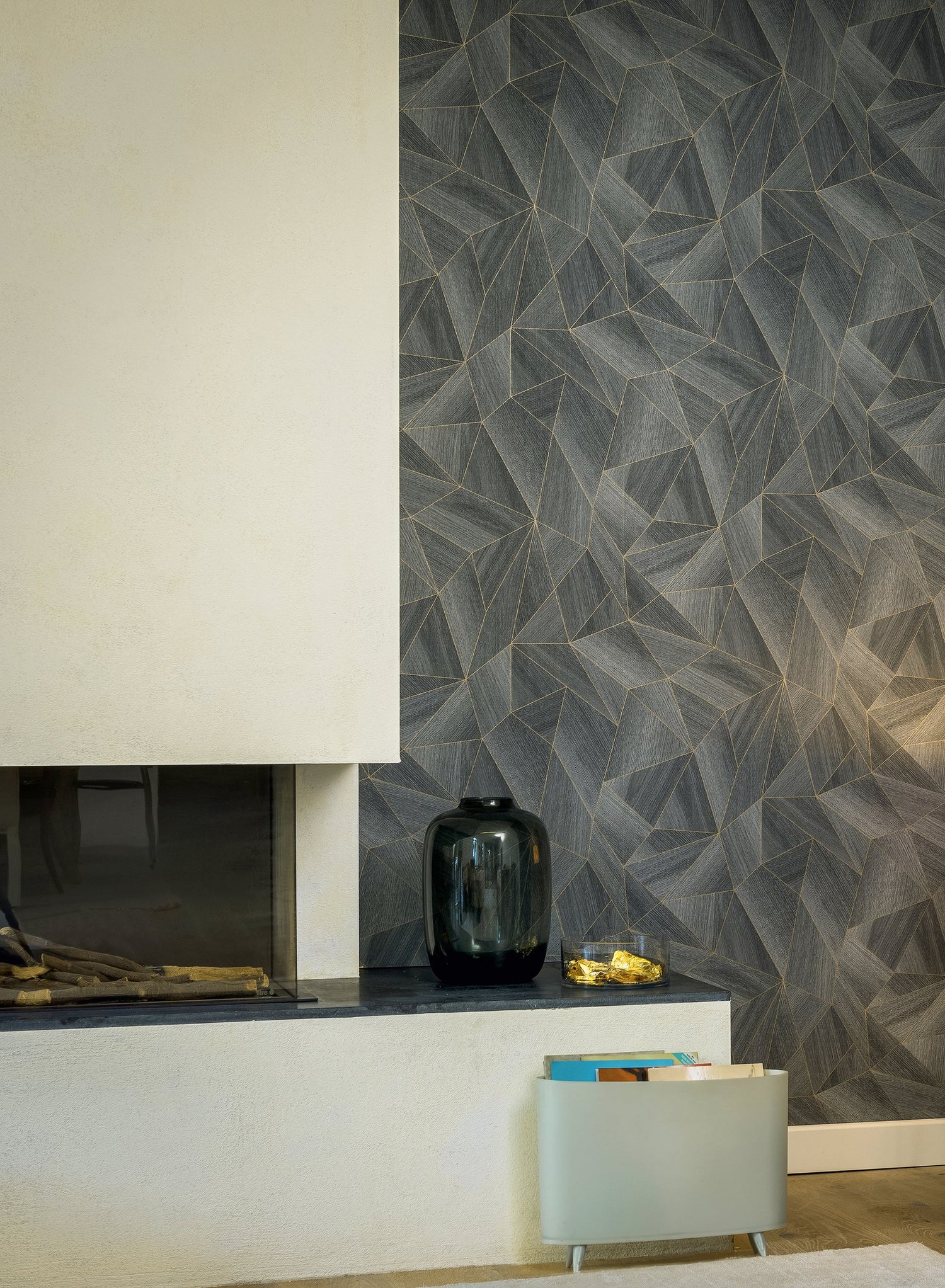 Geometric Wood Effect Motif wallpaper in silver grey color - pattern number WW22221 - by Galerie in the The Woods and Wicker collection