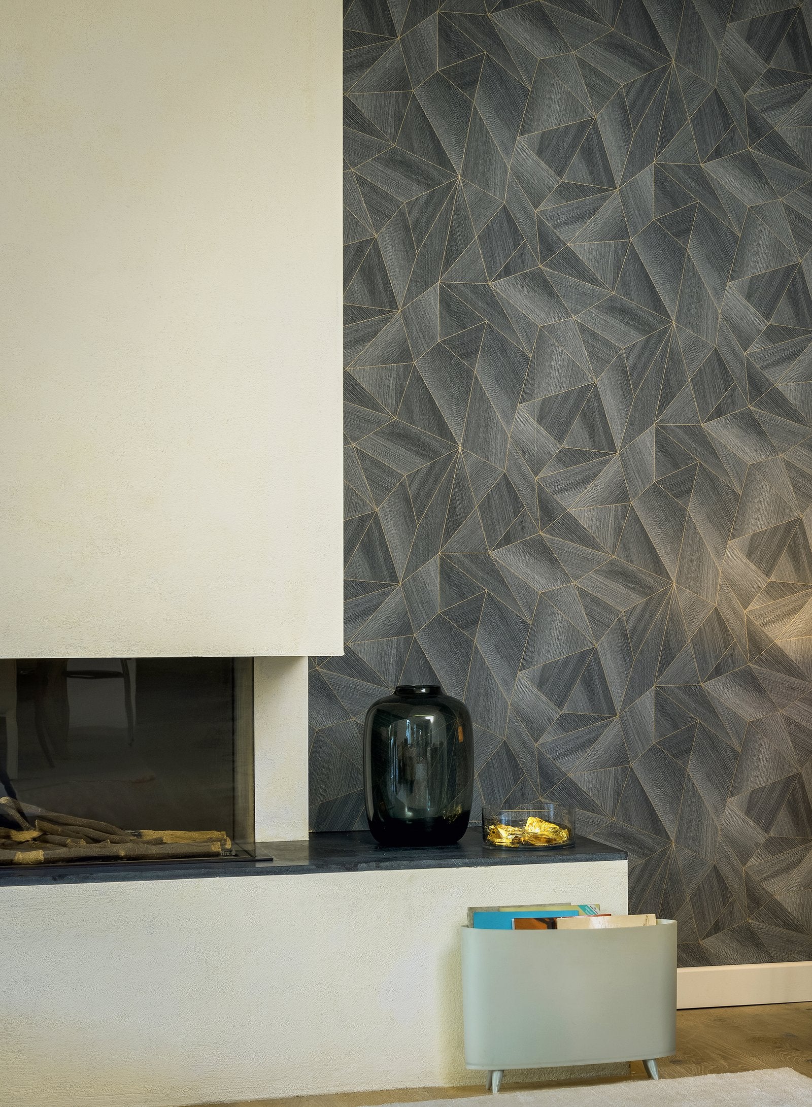 Geometric Wood Effect Motif wallpaper in silver grey color - pattern number WW22221 - by Galerie in the The Woods and Wicker collection