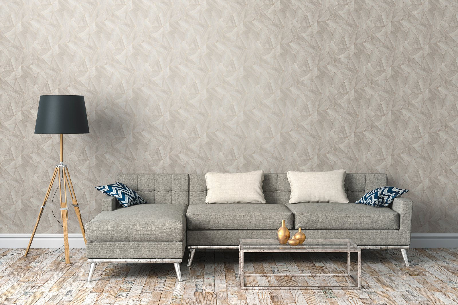 Geometric Wood Effect Motif wallpaper in beige color - pattern number WW22222 - by Galerie in the The Woods and Wicker collection