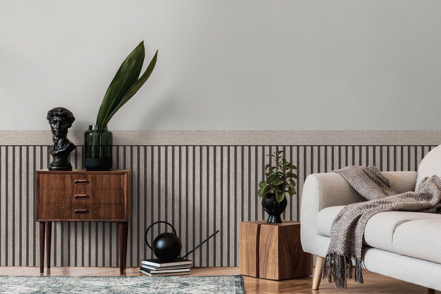 Dado Panel Effect Motif mural in silver grey color - pattern number WW22225 - by Galerie in the The Woods and Wicker collection