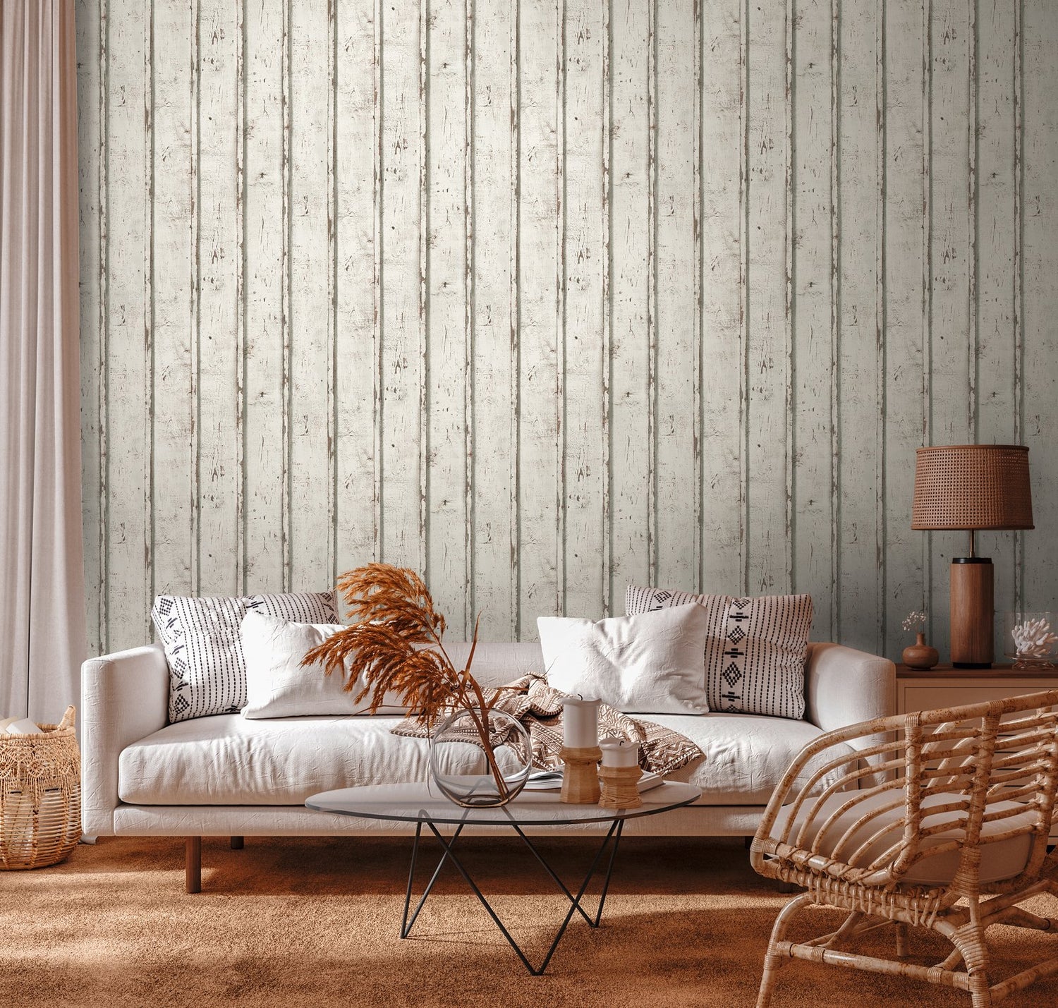 Dual Stripe Wood Effect Motif wallpaper in silver grey color - pattern number WW22233 - by Galerie in the The Woods and Wicker collection