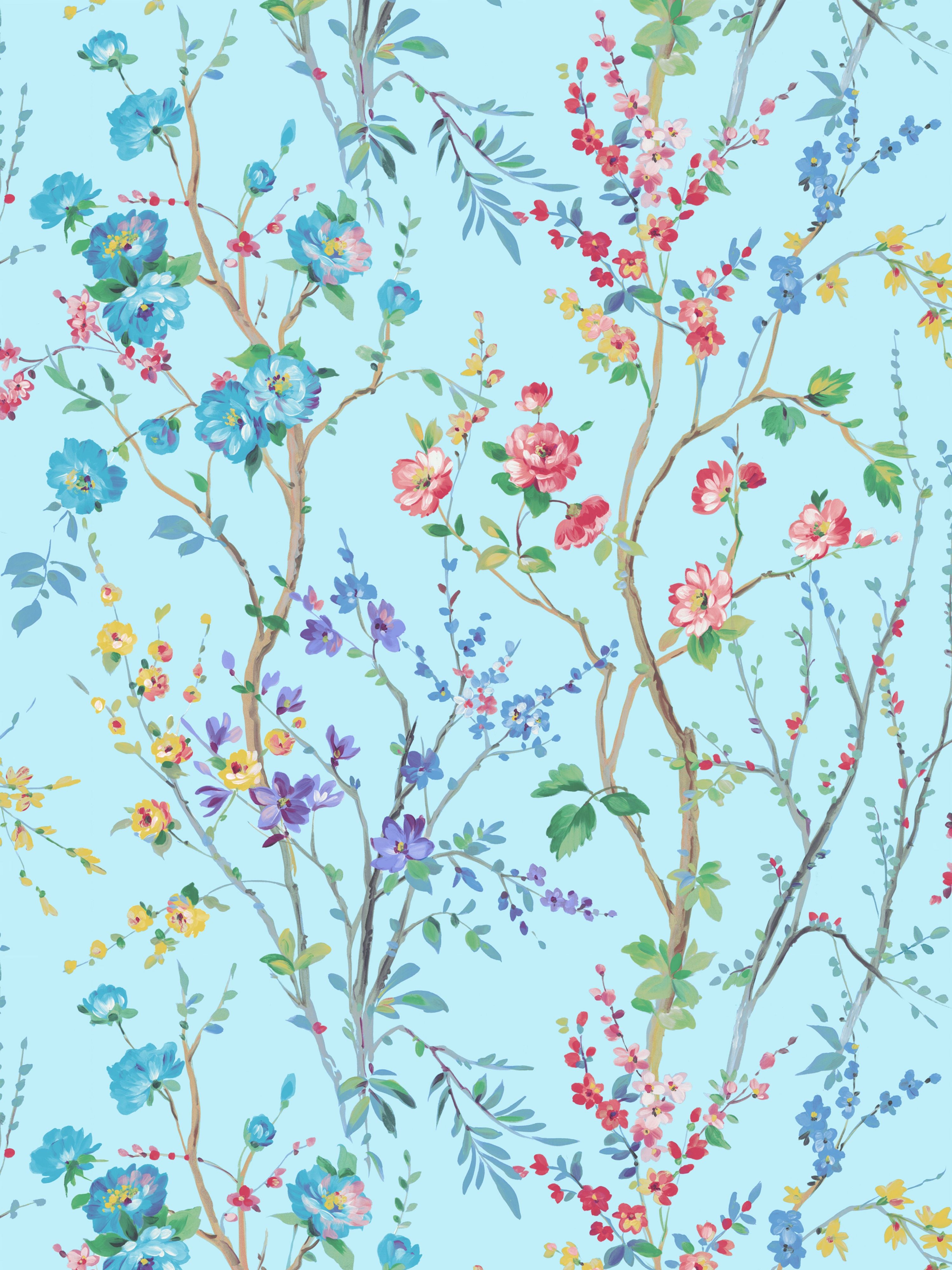 Potpourri wallpaper in turquoise color - pattern number WW WP88604D0006 - by Scalamandre in the  collection