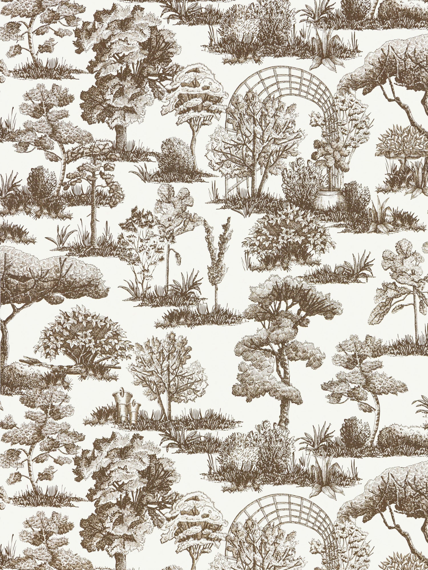 Garden Toile wallpaper in espresso color - pattern number WW WP88605D0008 - by Scalamandre in the  collection