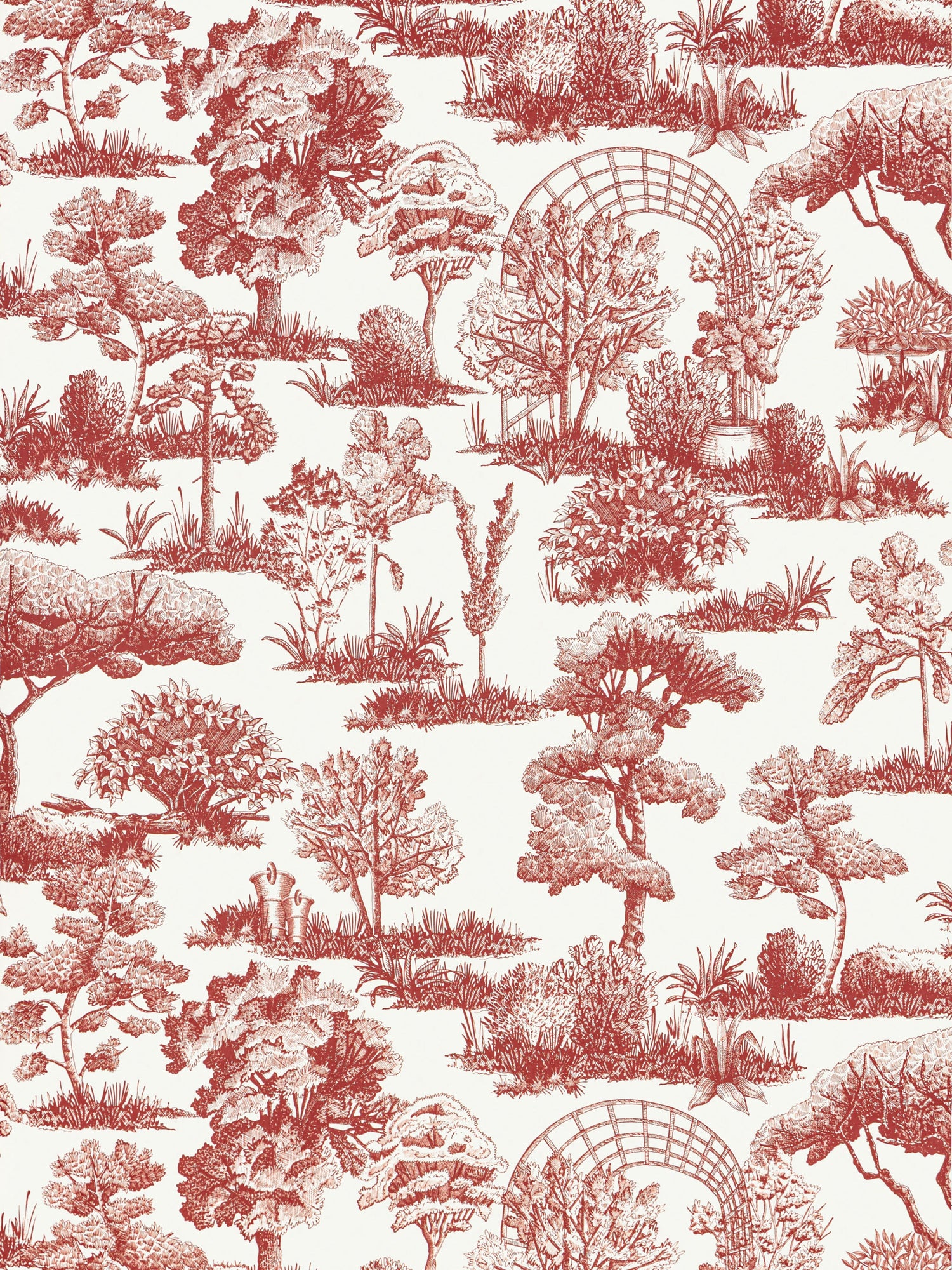 Garden Toile wallpaper in cardinal color - pattern number WW WP88605D0009 - by Scalamandre in the  collection