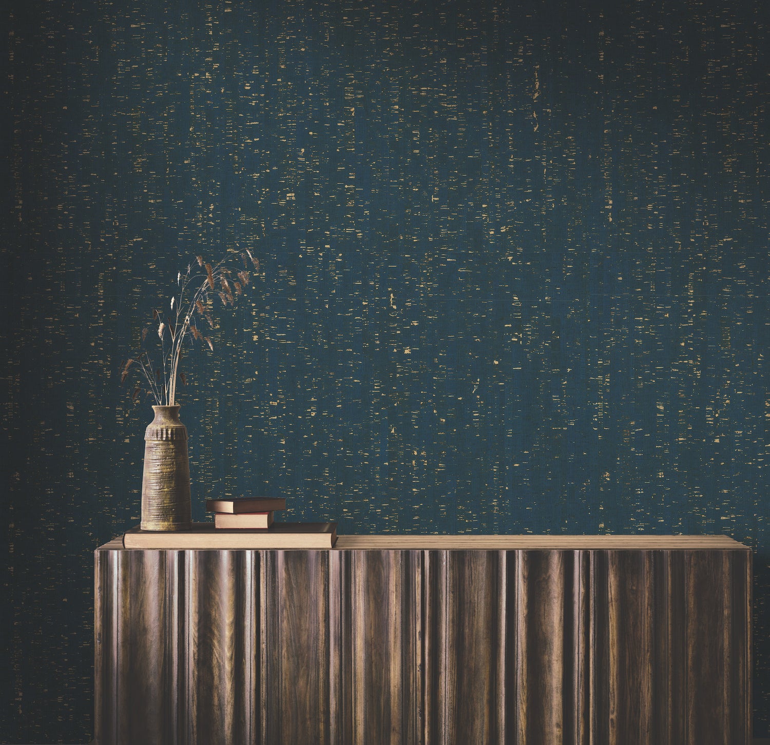 Caldera Cork wallpaper in navy gold color - pattern number YGL7008 - by Ronald Redding in the Natural Palette Resource collection