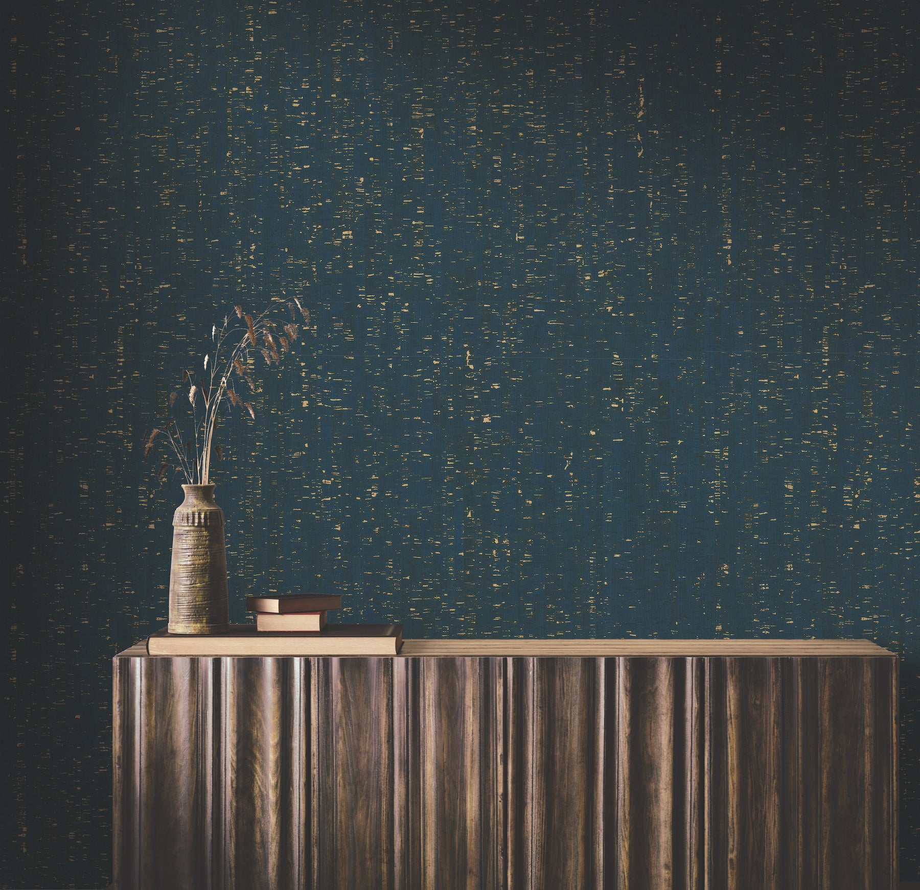 Caldera Cork wallpaper in navy gold color - pattern number YGL7008 - by Ronald Redding in the Natural Palette Resource collection