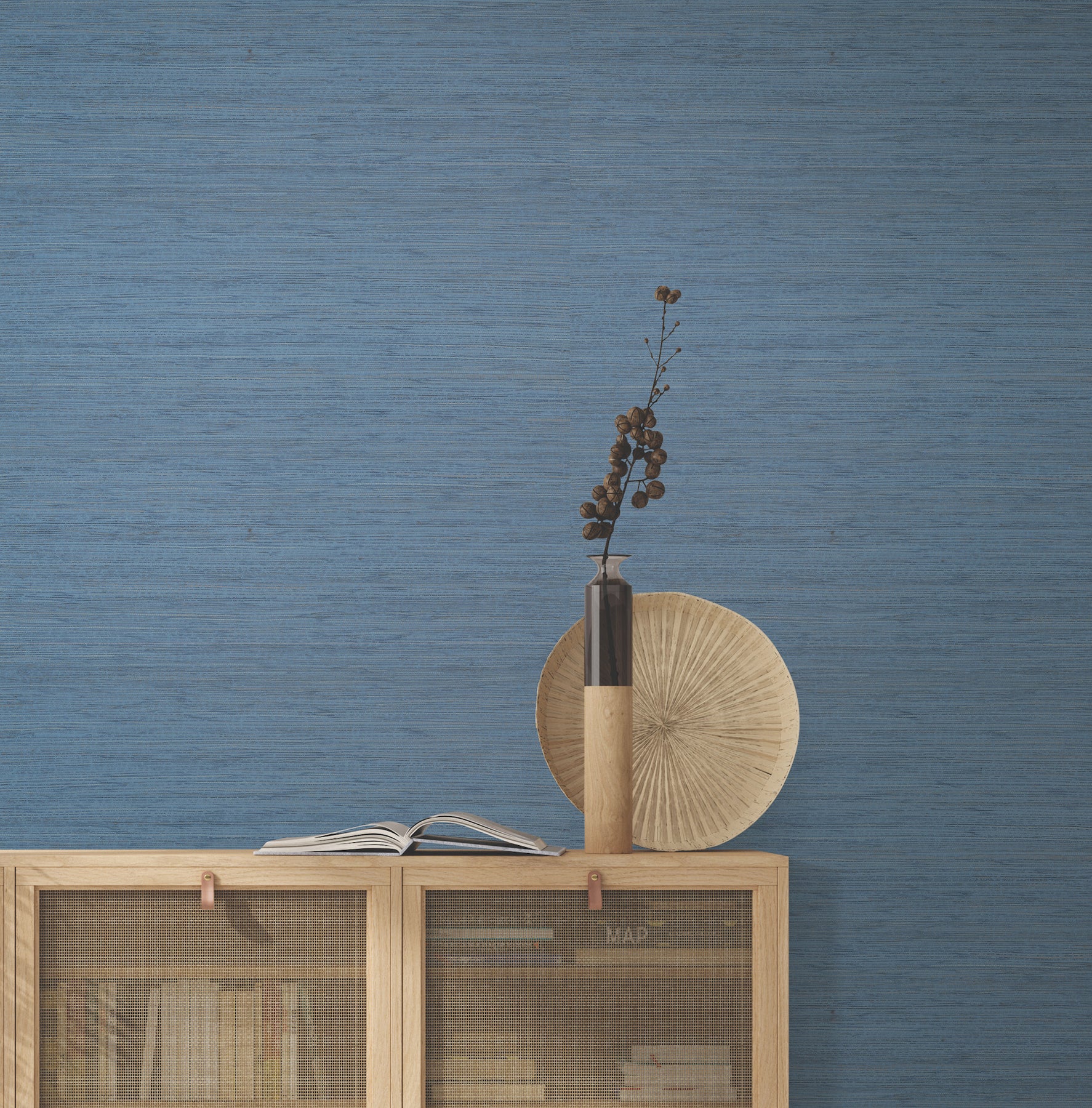 Painted Hemp wallpaper in tuscan blue color - pattern number YGL7066 - by Ronald Redding in the Natural Palette Resource collection