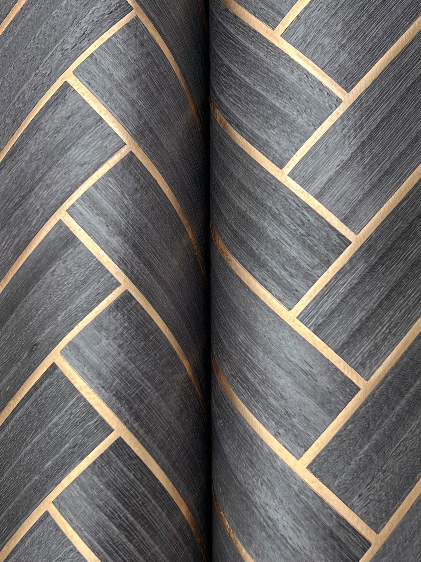 Herringbone Wood Veneer wallpaper in graphite color - pattern number YGL7074 - by Ronald Redding in the Natural Palette Resource collection