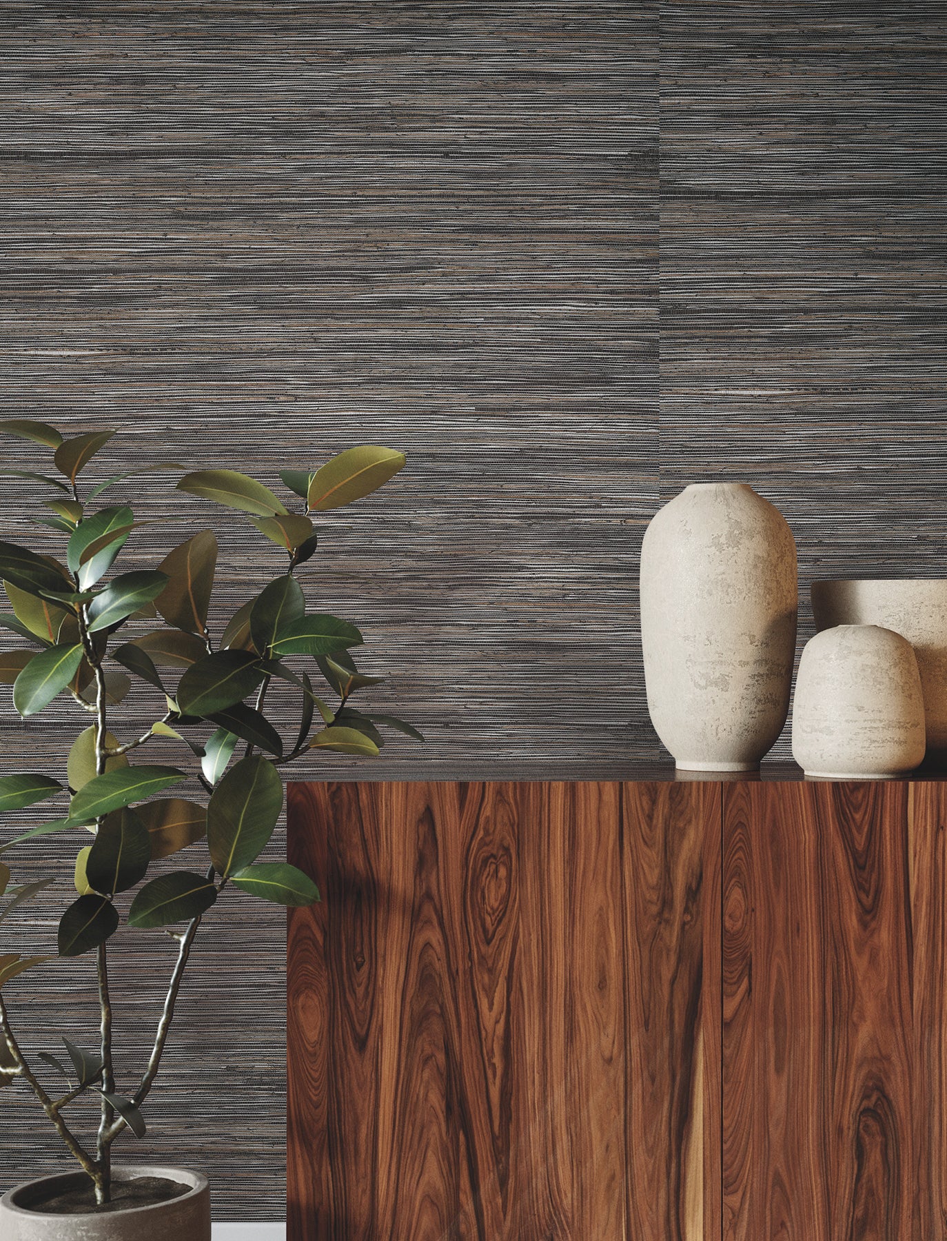 Shimmering Hemp wallpaper in black silver color - pattern number YGL7077 - by Ronald Redding in the Natural Palette Resource collection