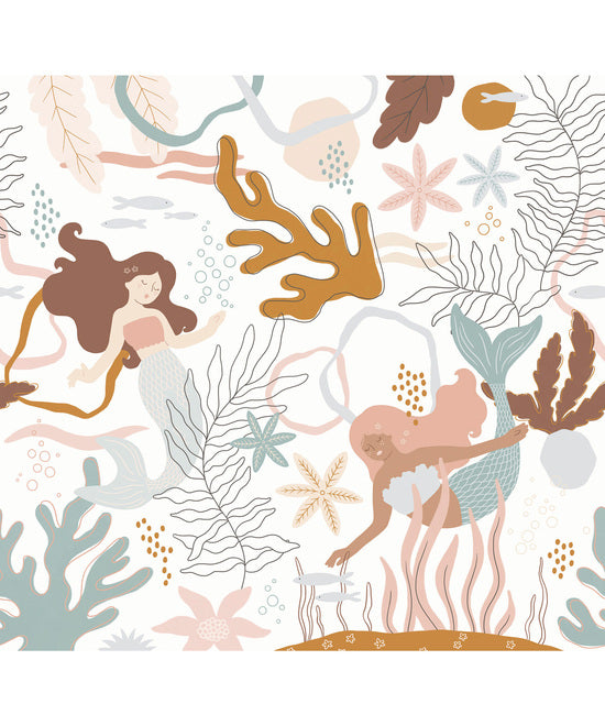 Mermaids 6 Panel Mural in multi-colored color - pattern number RB010-RC - by Grandeco in the Day Dreamers collection