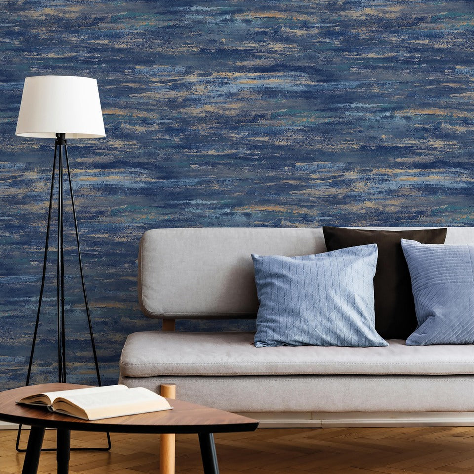 Horizontal Plain Wallpaper in blue color - pattern number ARA68102 - by Grandeco in the Arcadia collection