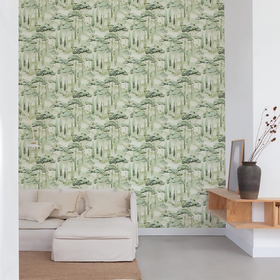 Branched Leaves Motive Wallpaper in green color - pattern number ARA69202 - by Grandeco in the Arcadia collection