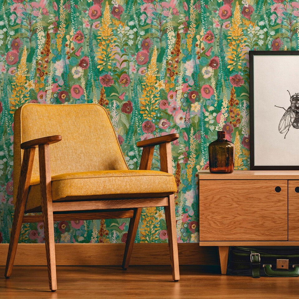 Classical Floral All-over Wallpaper in pink color - pattern number INA74601 - by Grandeco in the Inia collection
