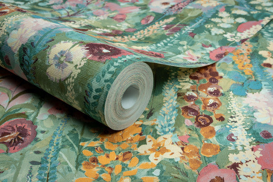 Classical Floral All-over Wallpaper in pink color - pattern number INA74601 - by Grandeco in the Inia collection