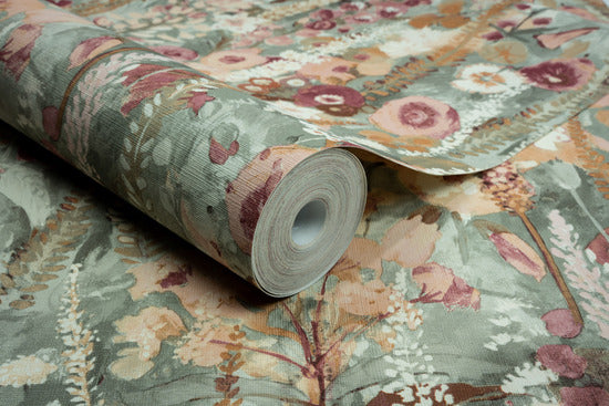 Classical Floral All-over Wallpaper in pink color - pattern number INA74603 - by Grandeco in the Inia collection
