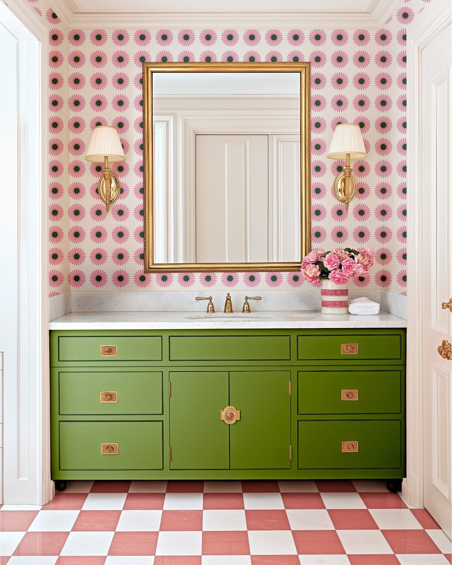American Daisy Peel and Stick Wallpaper in white pink color - pattern number KK713_White_Pink_KH306 - by Katie Kime in the  collection