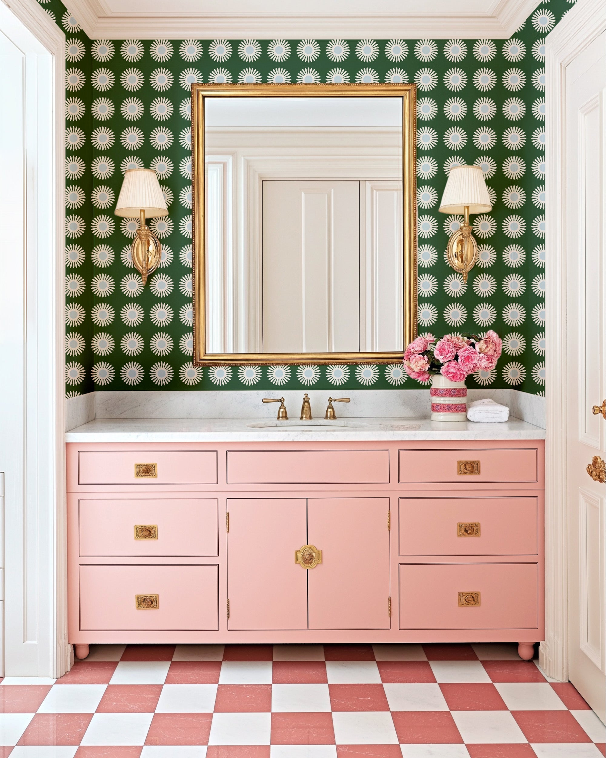 American Daisy Peel and Stick Wallpaper in hunter light blue color - pattern number KK713_Hunter_KH306 - by Katie Kime in the  collection