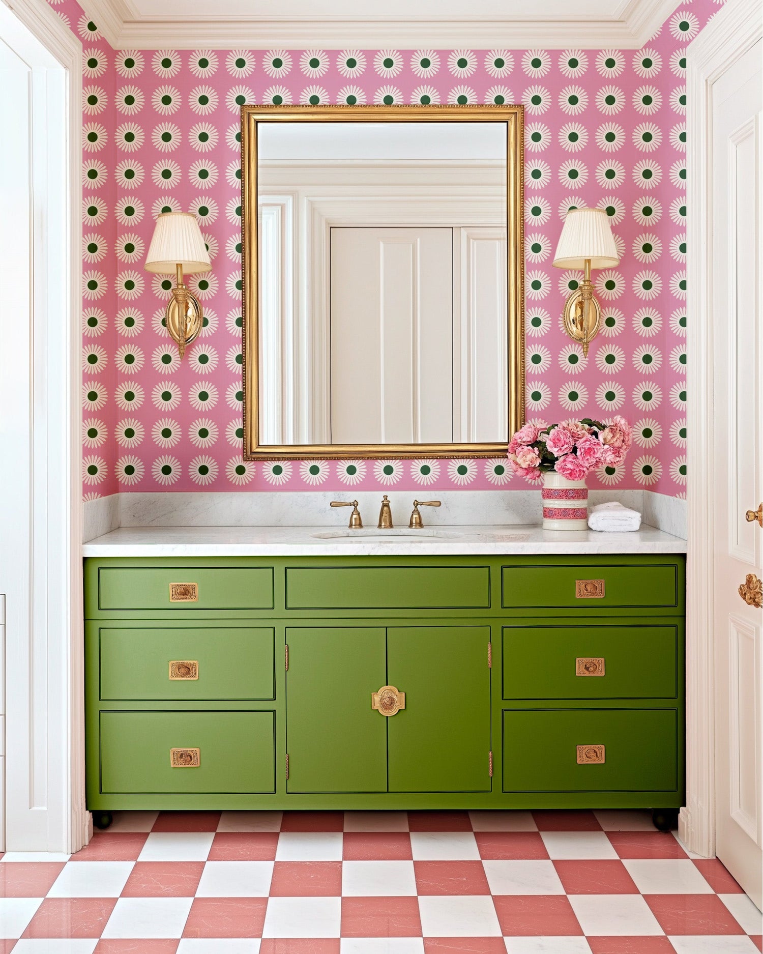 American Daisy Peel and Stick Wallpaper in pink hunter color - pattern number KK713_Pink_Hunter_KH306 - by Katie Kime in the  collection