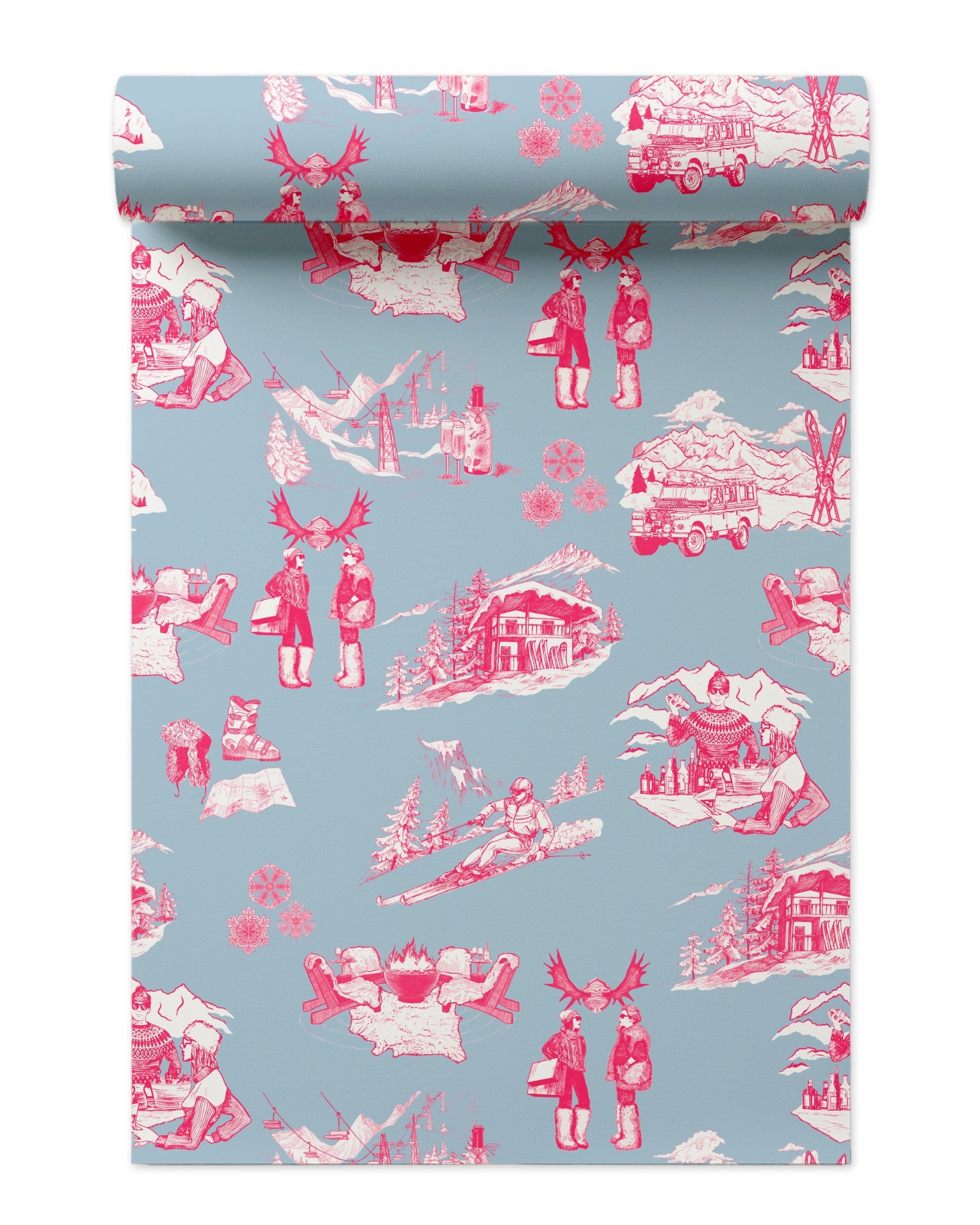 Après Ski Toile Peel and Stick Wallpaper in blue pink color - pattern number KK181_Blue_Pink_KH306 - by Katie Kime in the  collection