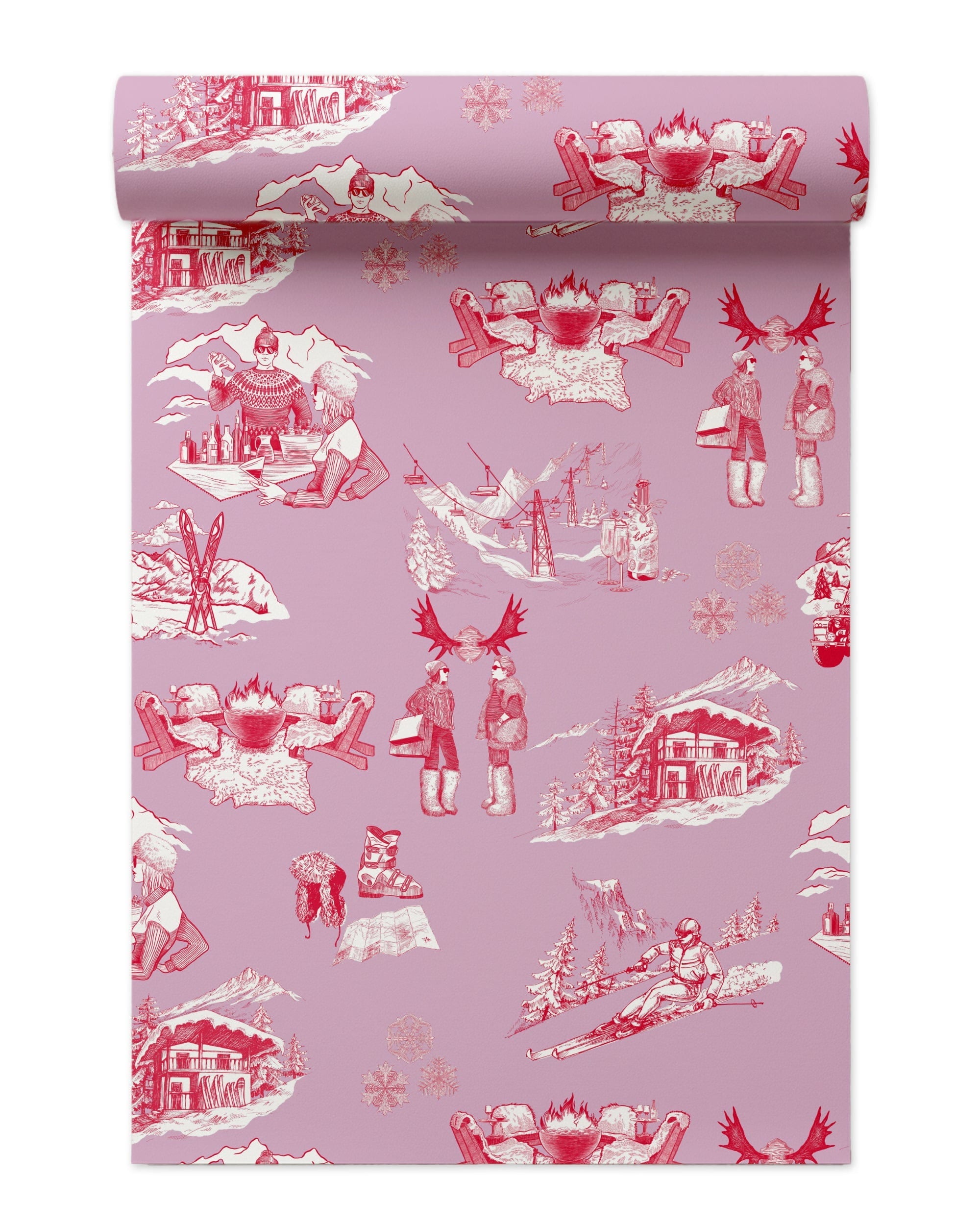 Après Ski Toile Peel and Stick Wallpaper in lilac cranberry color - pattern number KK181_Lilac_Cranberry_KH306 - by Katie Kime in the  collection